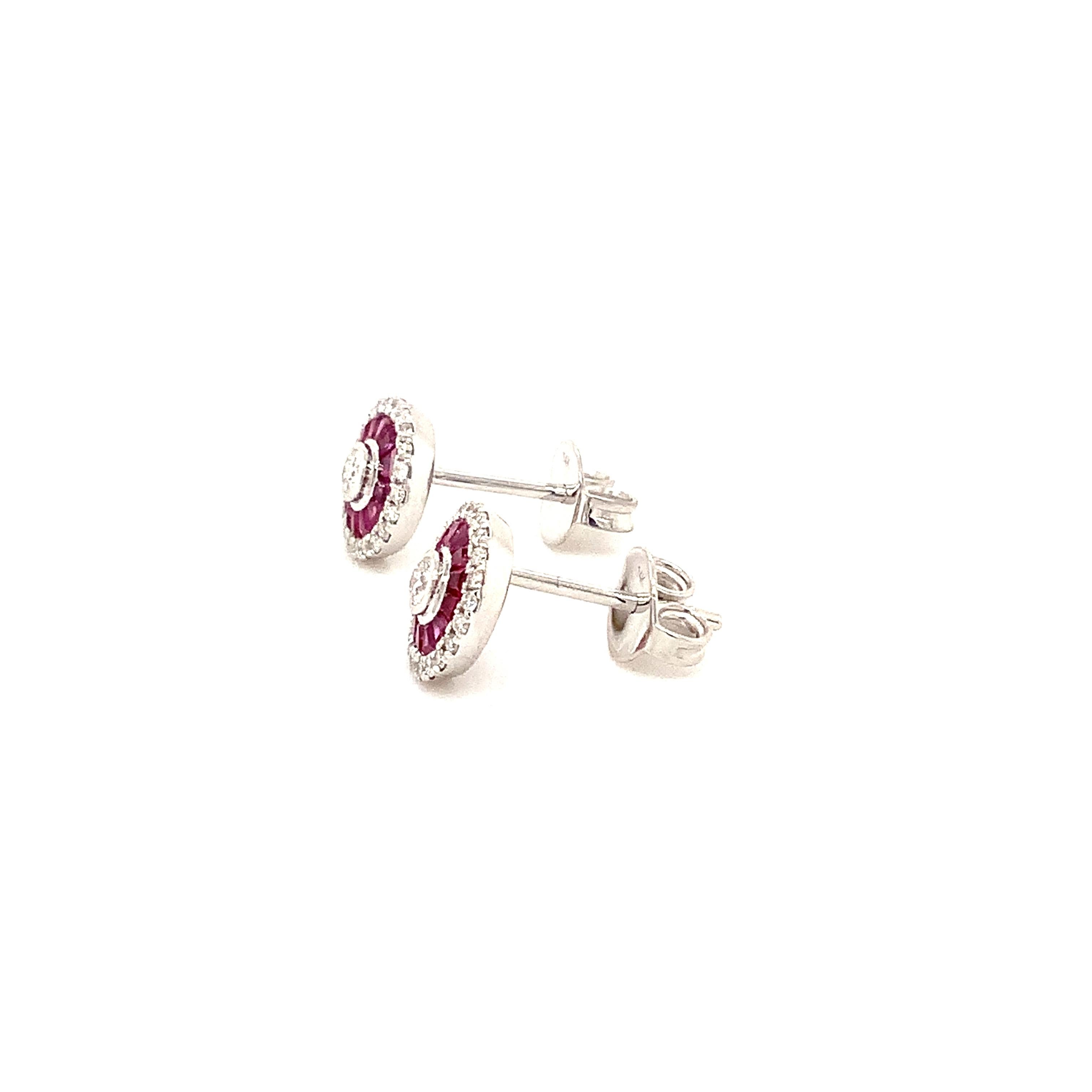 ASBA Collection Deco Style Ruby Baguette and Brilliant Cut Diamond Earring In New Condition For Sale In Los Gatos, CA