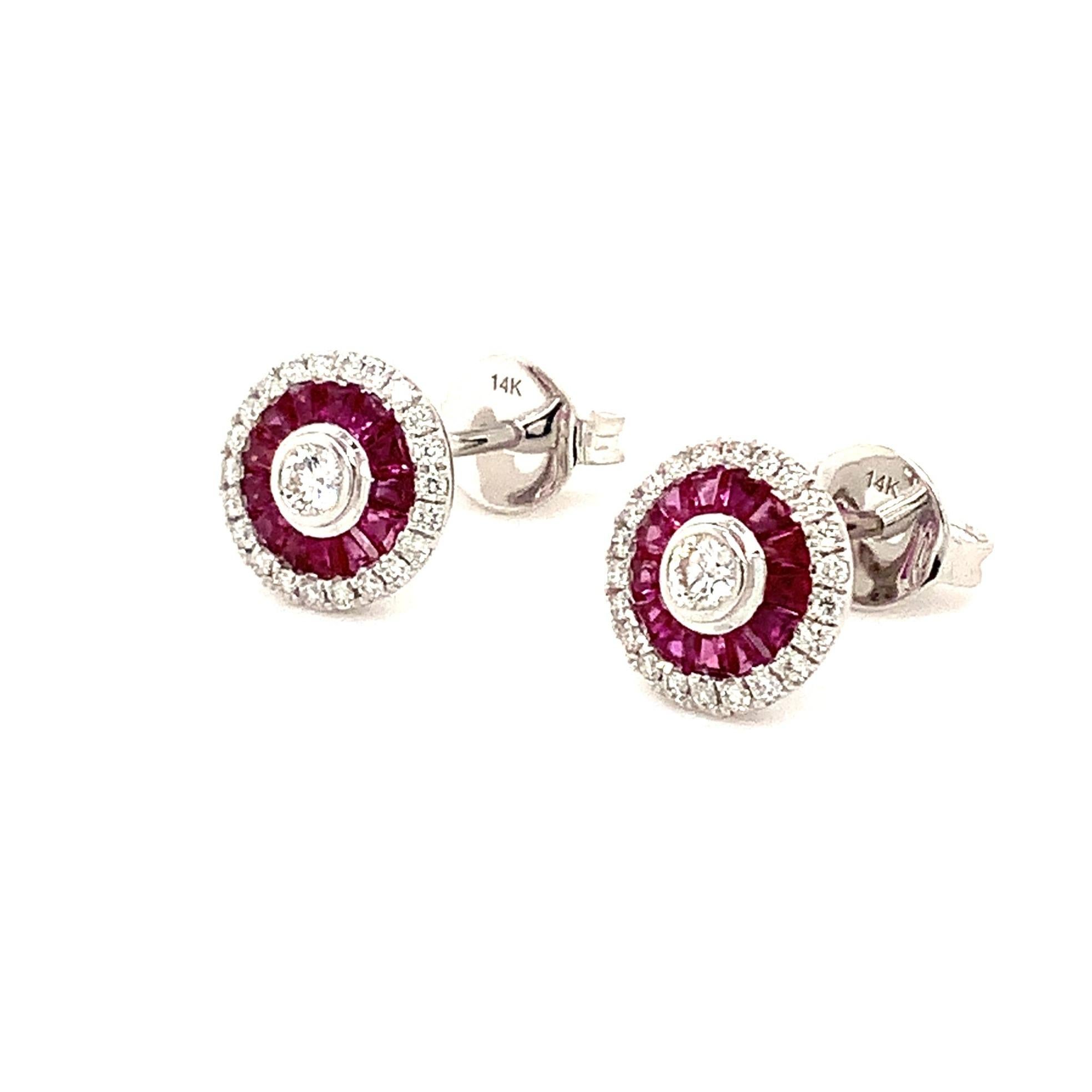 Women's ASBA Collection Deco Style Ruby Baguette and Brilliant Cut Diamond Earring For Sale