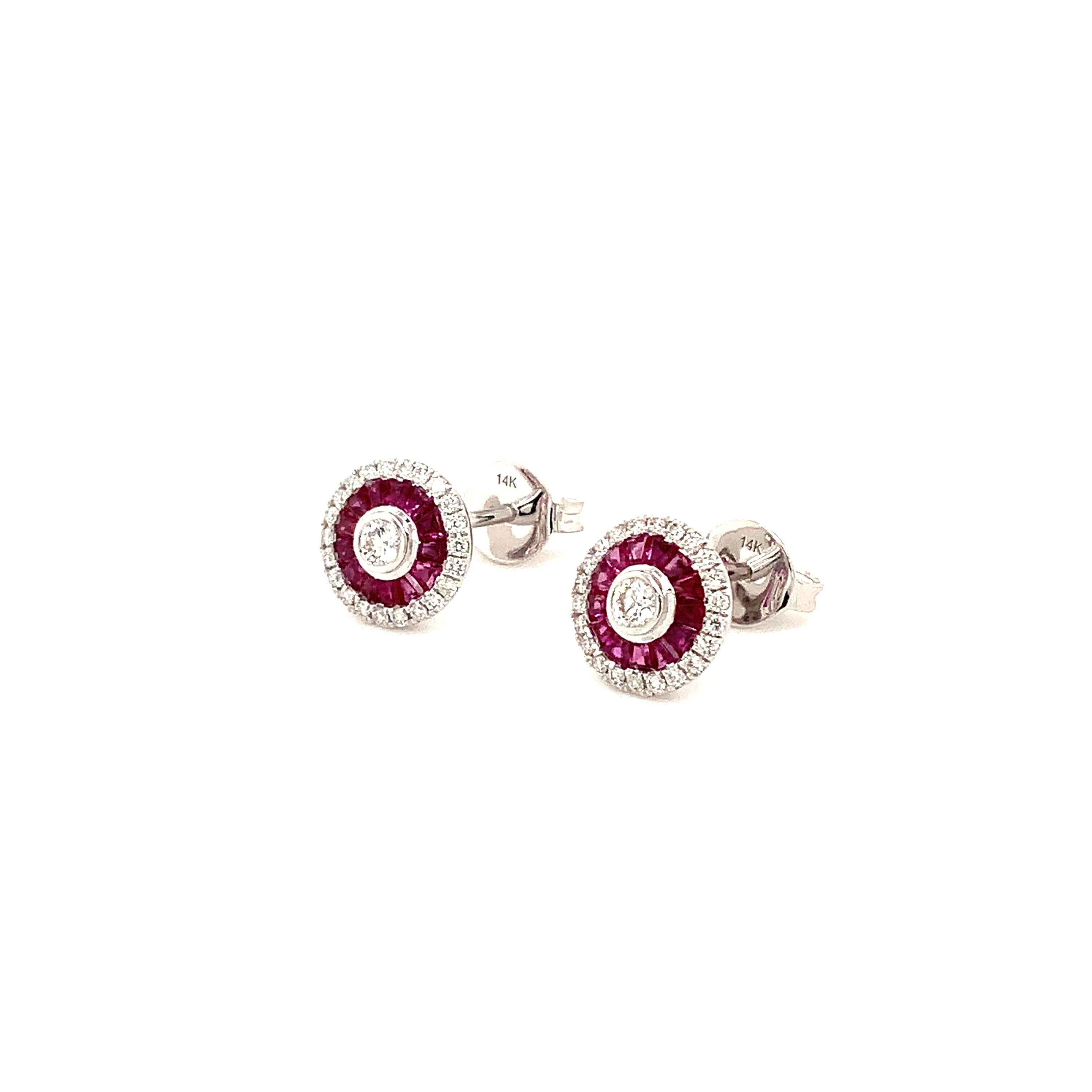 ASBA Collection Deco Style Ruby Baguette and Brilliant Cut Diamond Earring For Sale 1