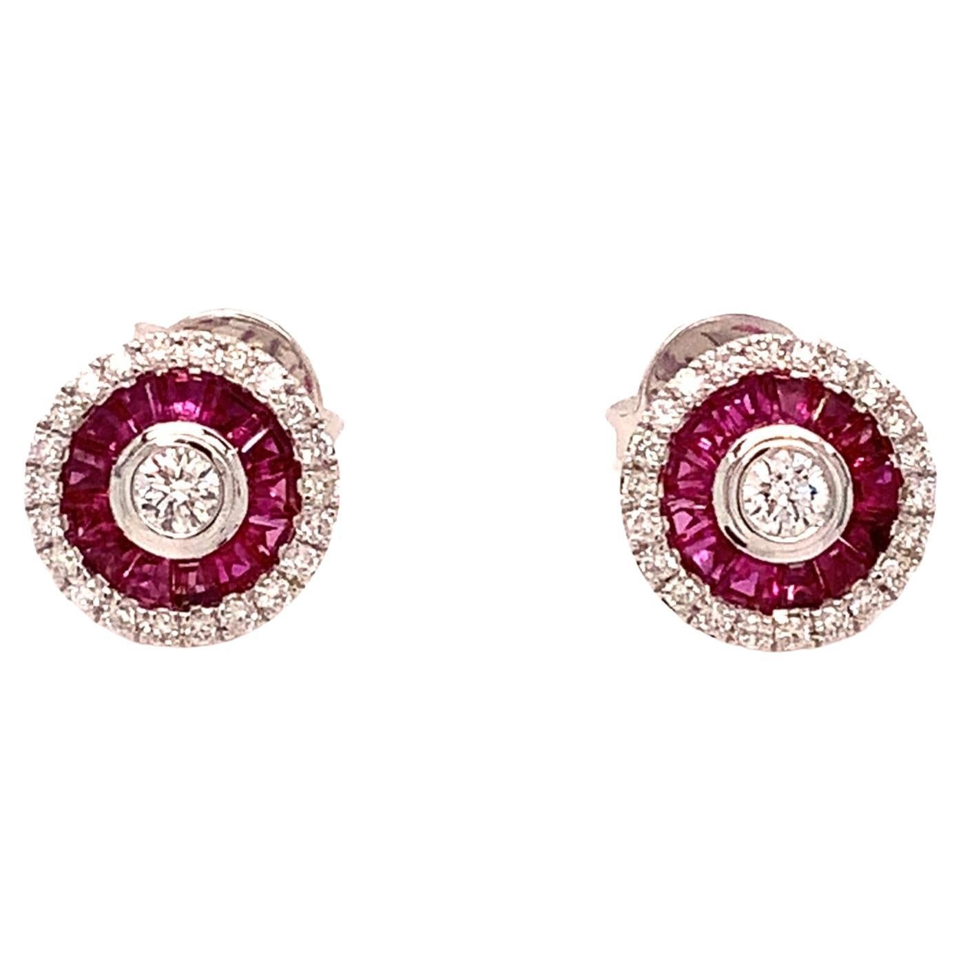 ASBA Collection Deco Style Ruby Baguette and Brilliant Cut Diamond Earring For Sale