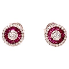 ASBA Collection Boucles d'oreilles de style déco en rubis baguette et diamants taille brillant