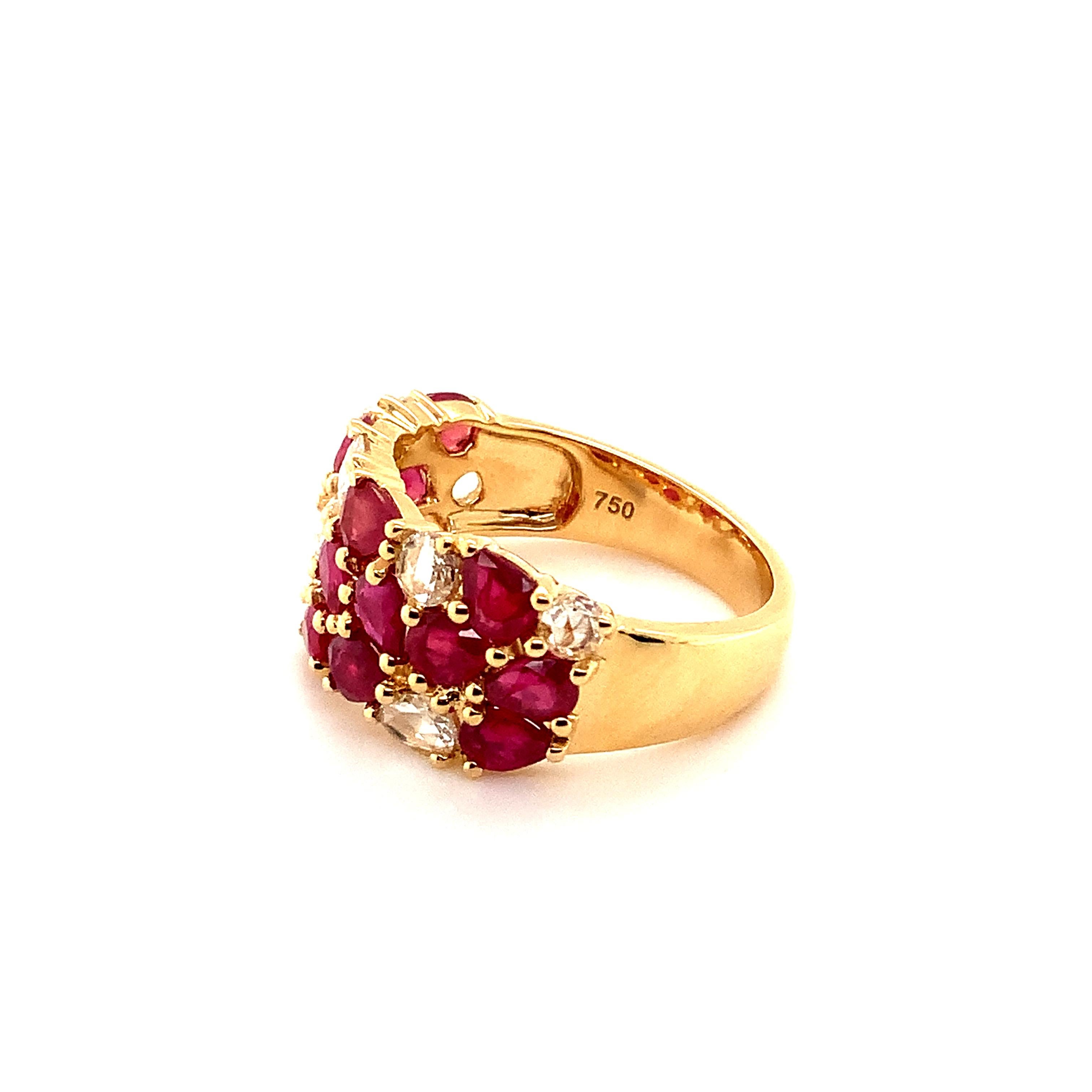 Contemporary ASBA Collection Fine Ruby and Rose Cut Diamond Band Set in 18K Yellow Gold For Sale