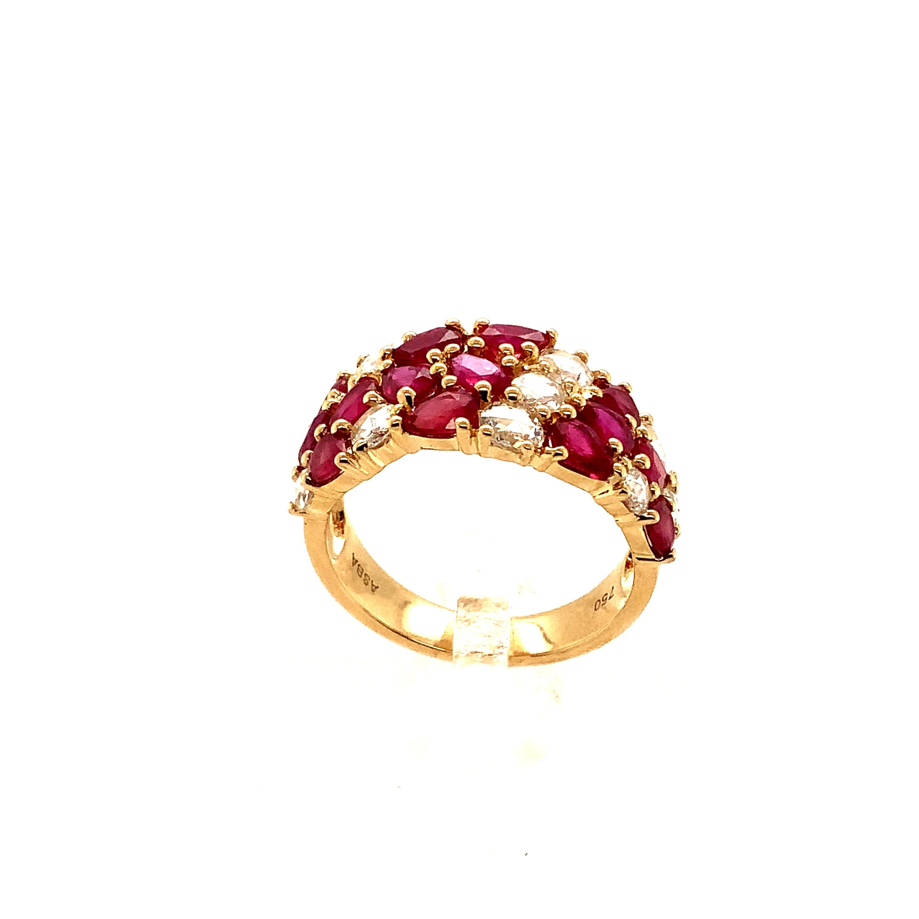 ASBA Collection Fine Ruby and Rose Cut Diamond Band Set in 18K Yellow Gold For Sale 1