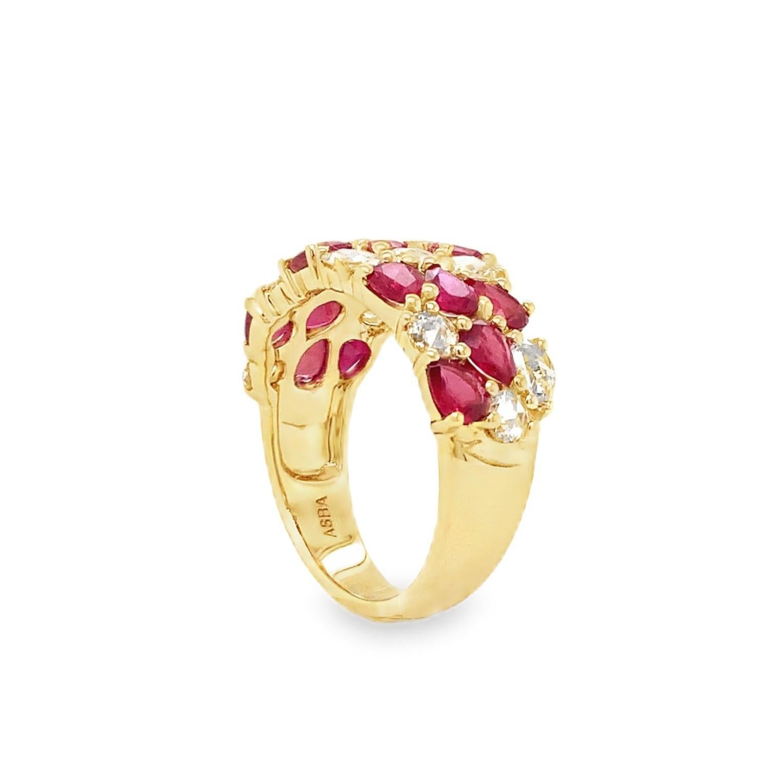 ASBA Collection Fine Ruby and Rose Cut Diamond Band Set in 18K Yellow Gold For Sale 5