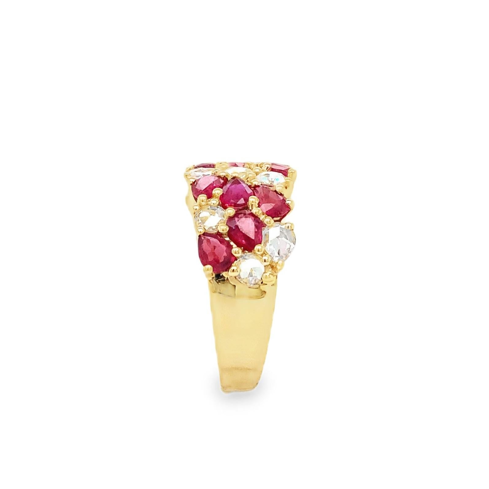 Contemporary ASBA Collection Fine Ruby and Rose Cut Diamond Band Set in 18K Yellow Gold For Sale