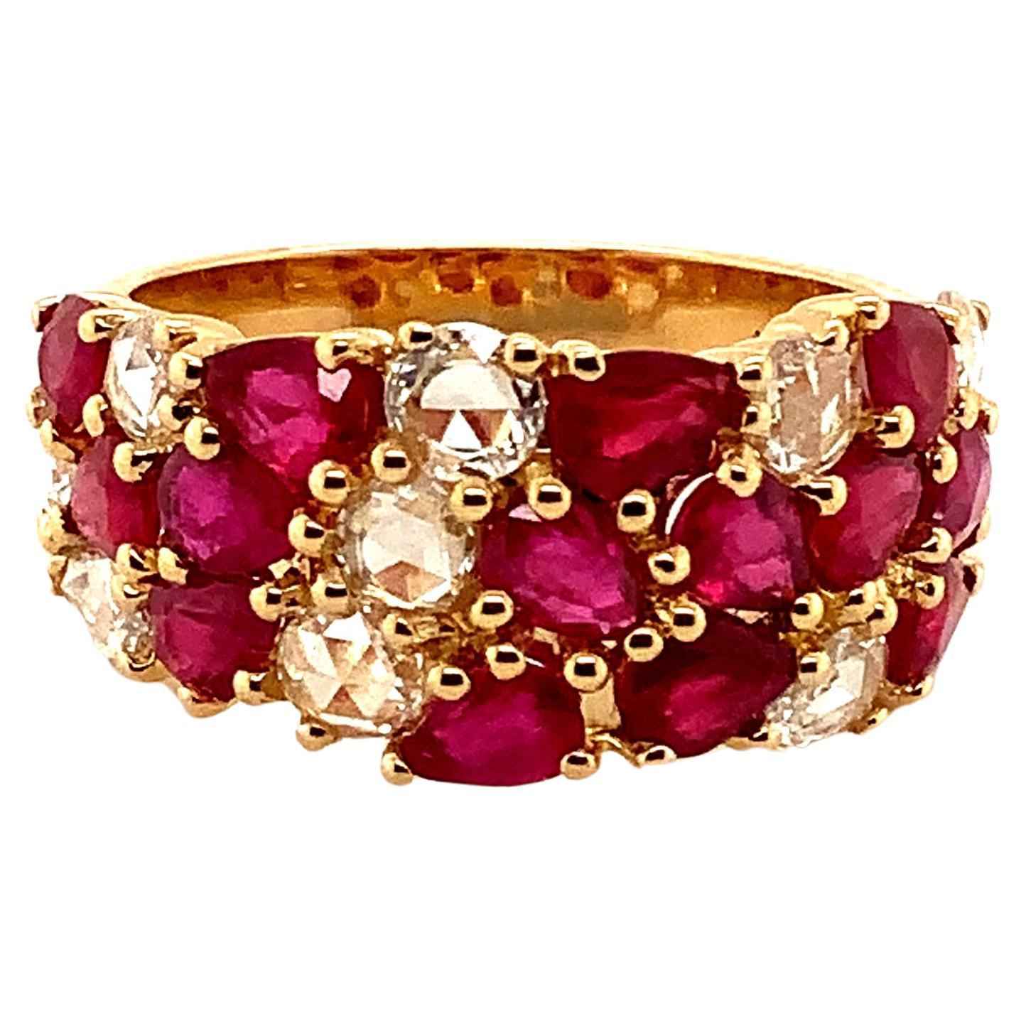 ASBA Collection Fine Ruby and Rose Cut Diamond Band Set in 18K Yellow Gold For Sale