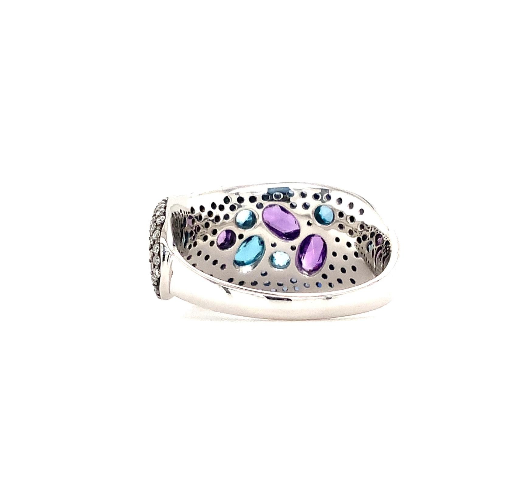 Women's ASBA Collection Ombre Pave Blue Sapphire, Diamond, Blue Topaz and Amethyst Ring For Sale