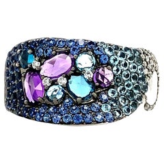 ASBA Kollektion Ombre Pave Ring mit blauem Saphir, Diamant, blauem Topas und Amethyst 