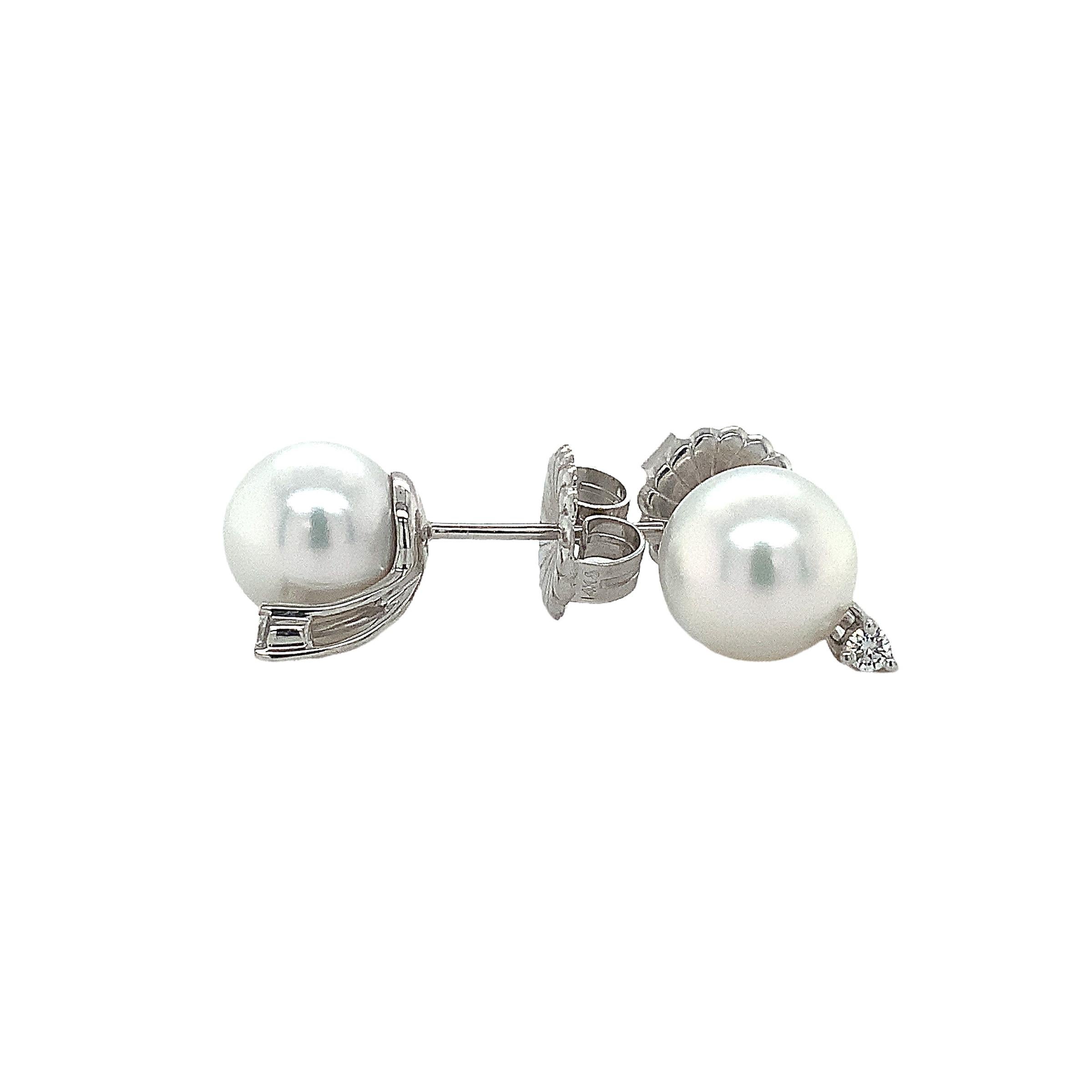 Collection ASBA - Boucles d'oreilles avec perles des mers du Sud et diamants en or blanc 14K Neuf - En vente à Los Gatos, CA