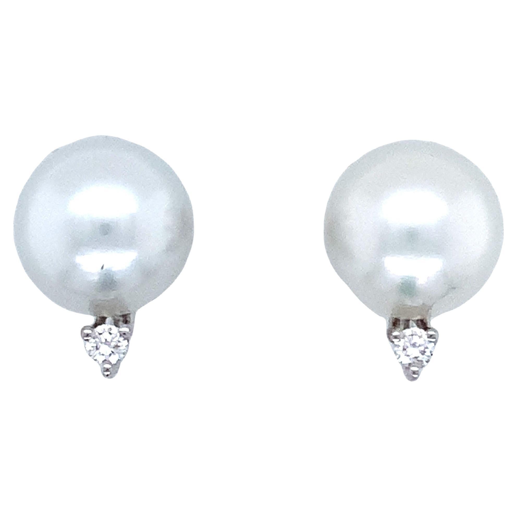 Collection ASBA - Boucles d'oreilles avec perles des mers du Sud et diamants en or blanc 14K en vente