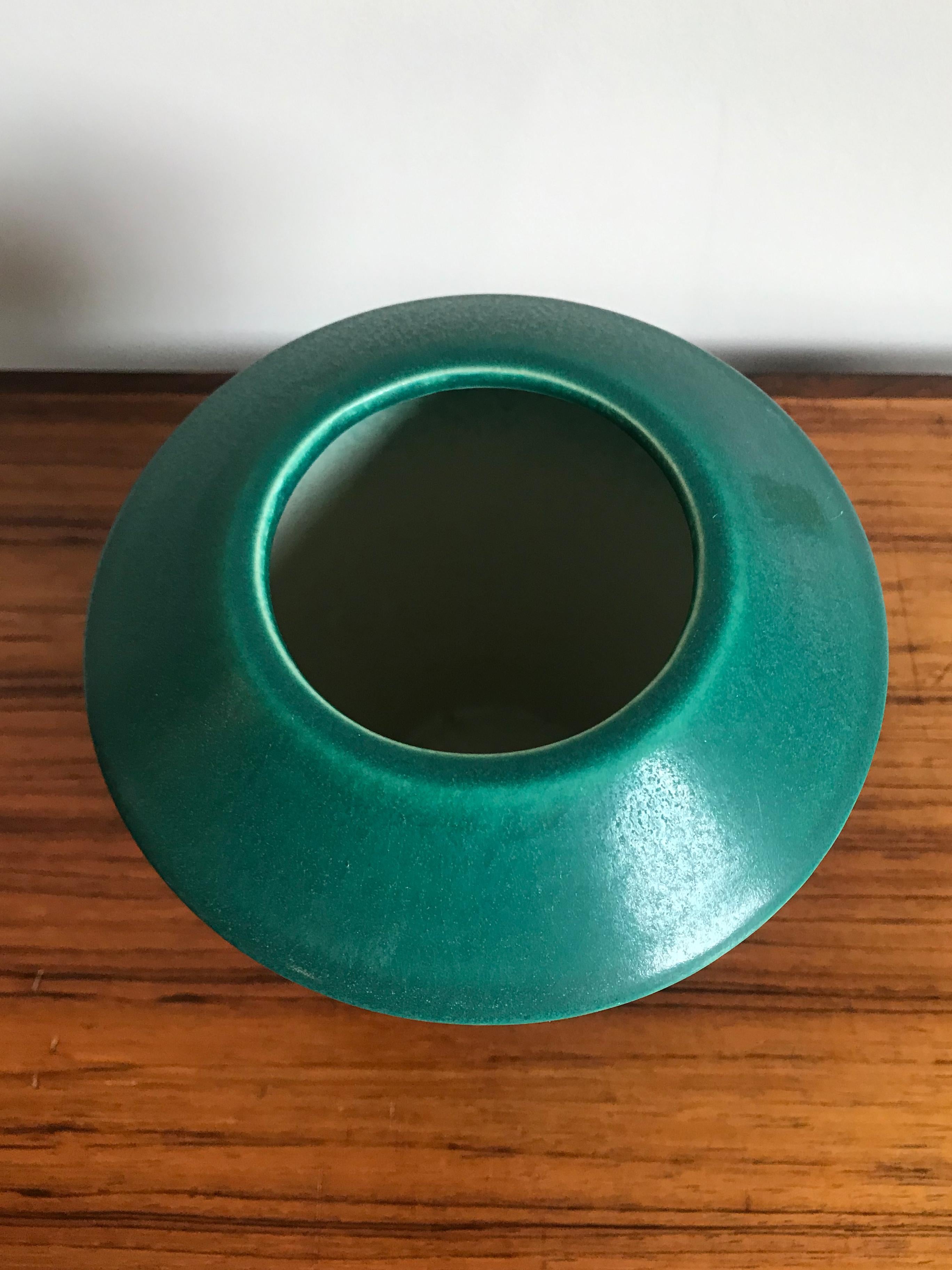 Scandinavian Modern Asbo Stentøj Art Pottery of Køge Denmark Green Stoneware Vase, 1950s