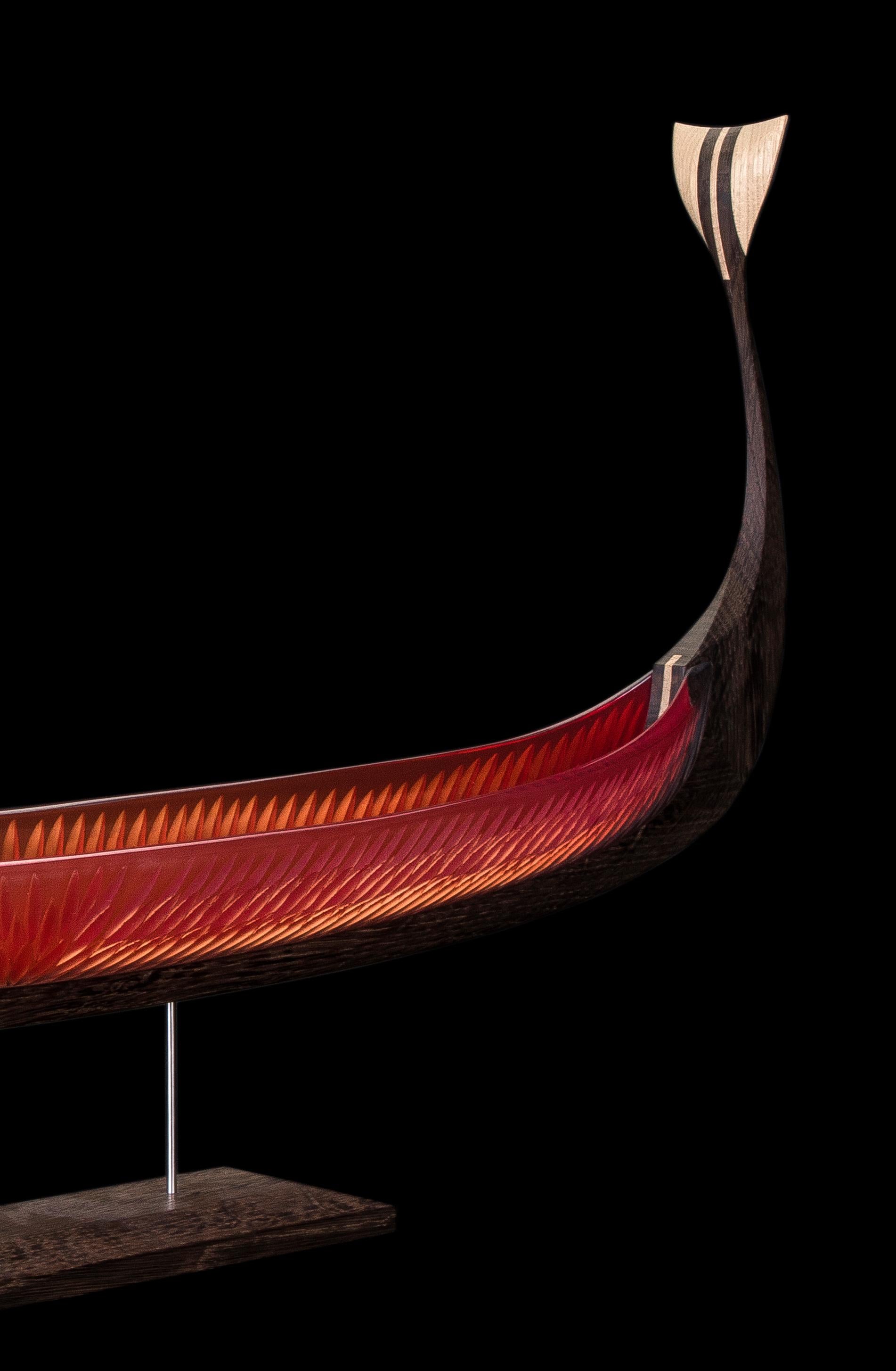 Asbroen, a red glass & wood unique Sculpture by Backhaus & Brown and Egeværk 4