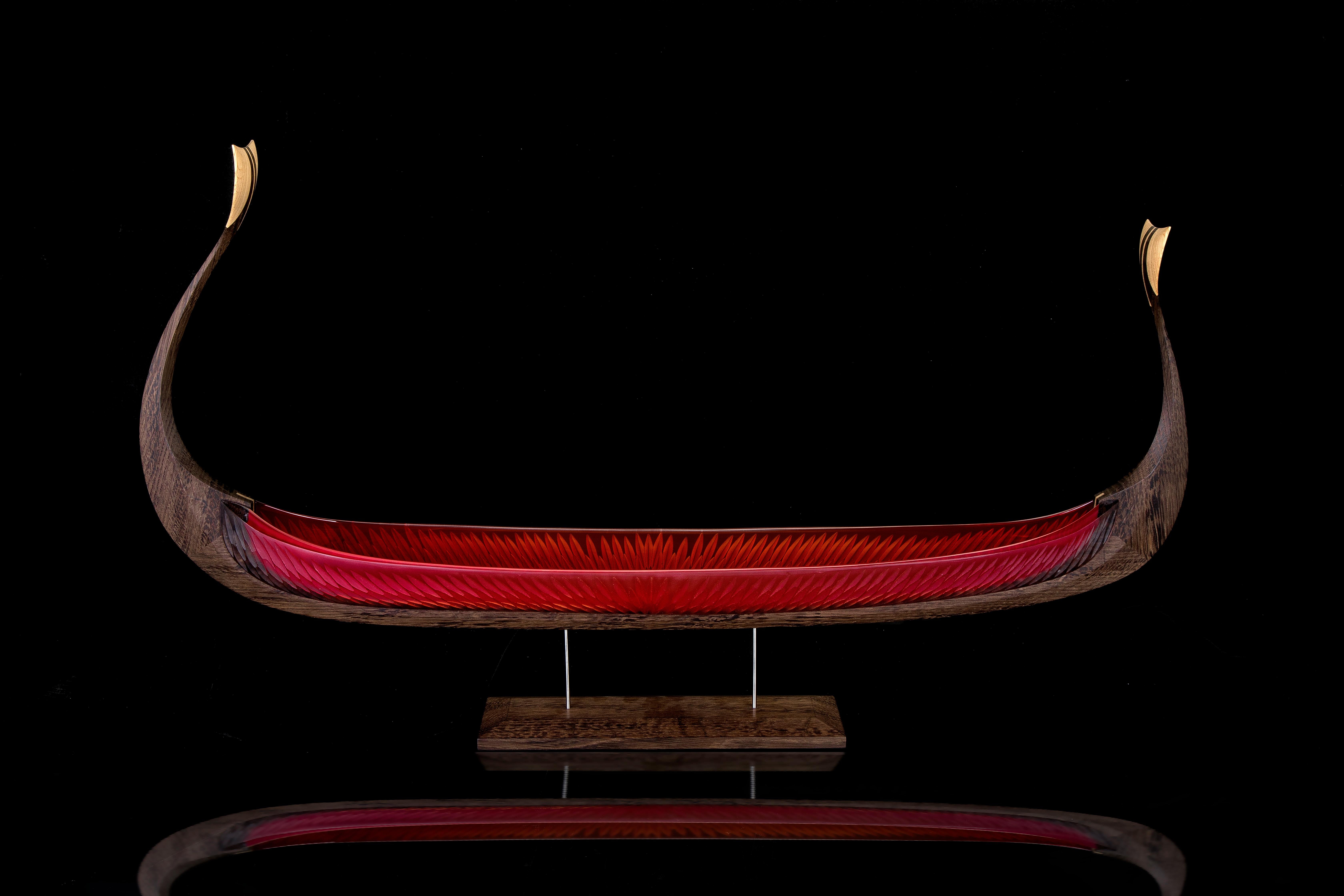 Asbroen, a red glass & wood unique Sculpture by Backhaus & Brown and Egeværk 5