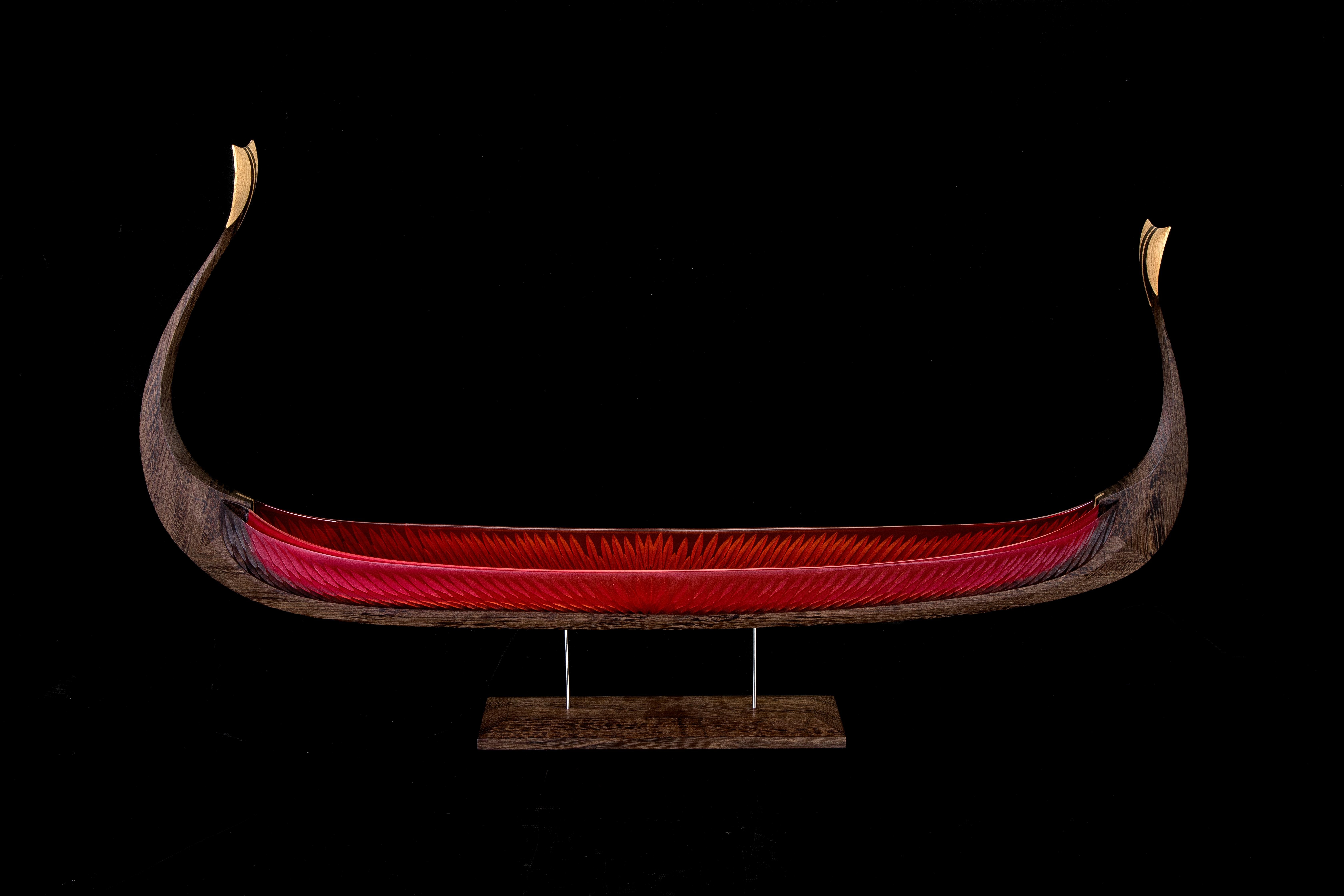 Asbroen, a red glass & wood unique Sculpture by Backhaus & Brown and Egeværk 6