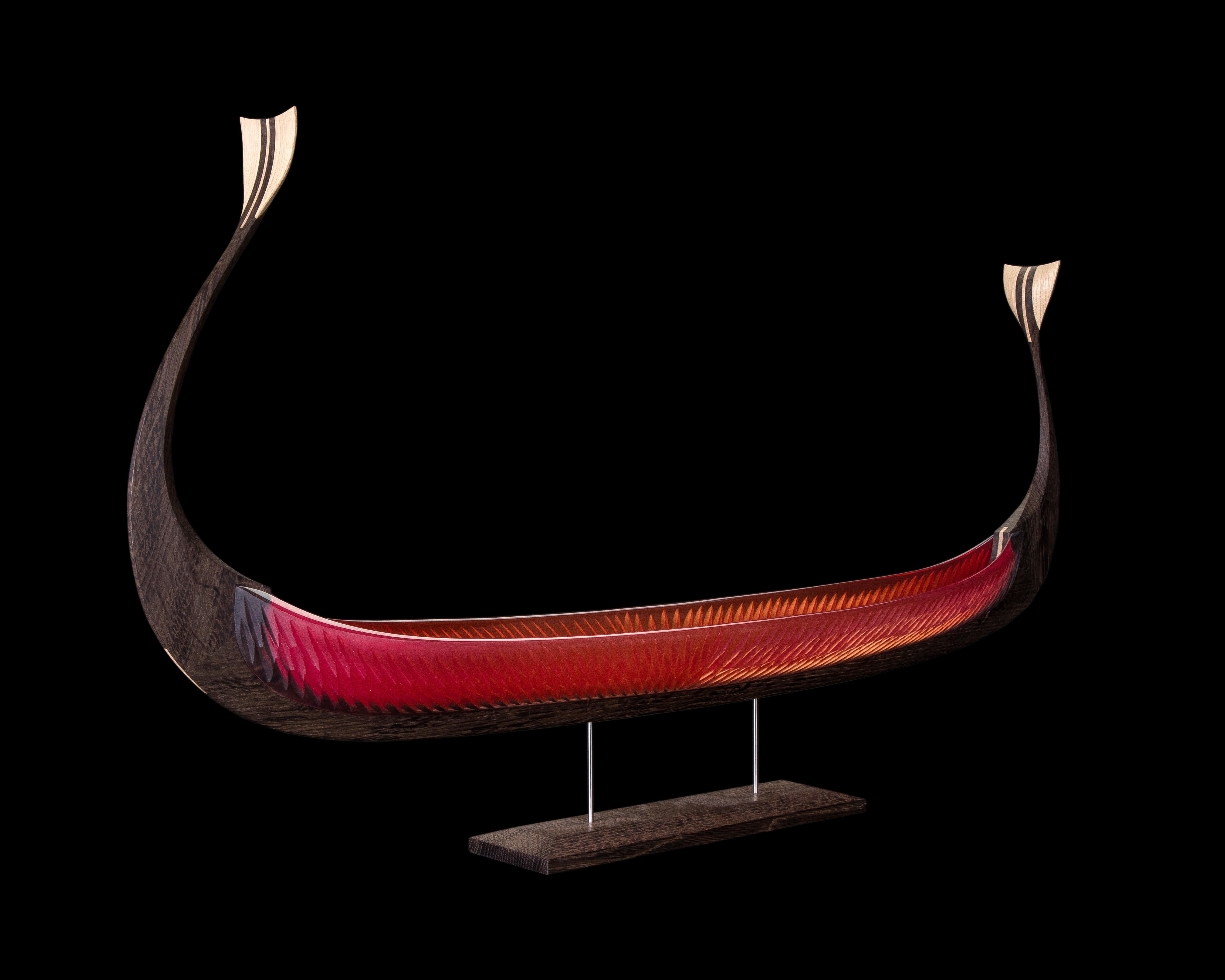 Asbroen, a red glass & wood unique Sculpture by Backhaus & Brown and Egeværk 7