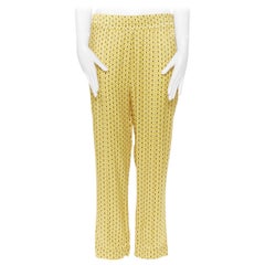 ASCENO 100% silk marigold  yellow geometric print elasticated pyjama pants S
