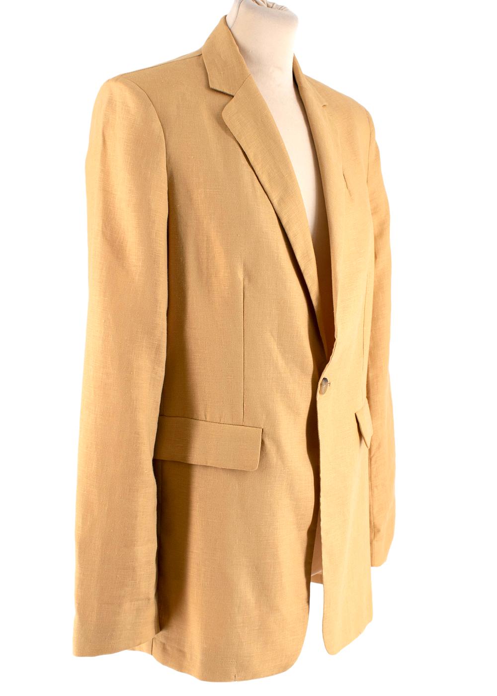 Asceno Azores Mustard Linen Blazer and Rivello High-Rise Trousers 

Ascenos Azores mustard blazer is vacation-ready take on tailoring, crafted from lightweight, breezy linen. 

- Shaped for a relaxed fit with neat notch lapels 
- Carefully tailored