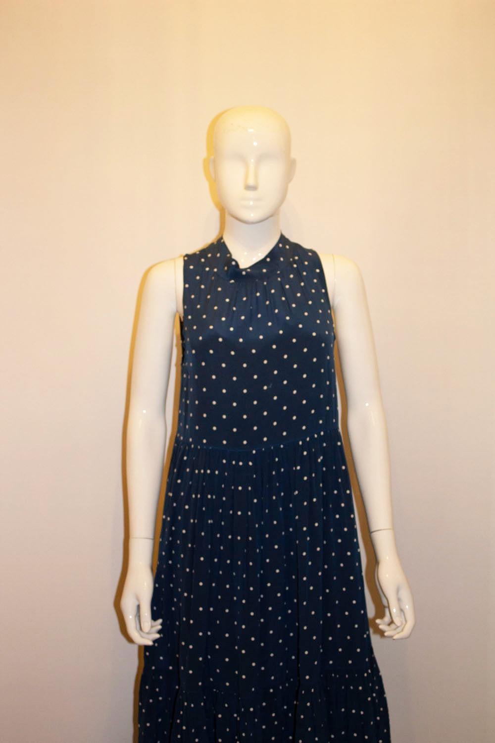 Black Asceno Blue and White Silk Spot Dress For Sale