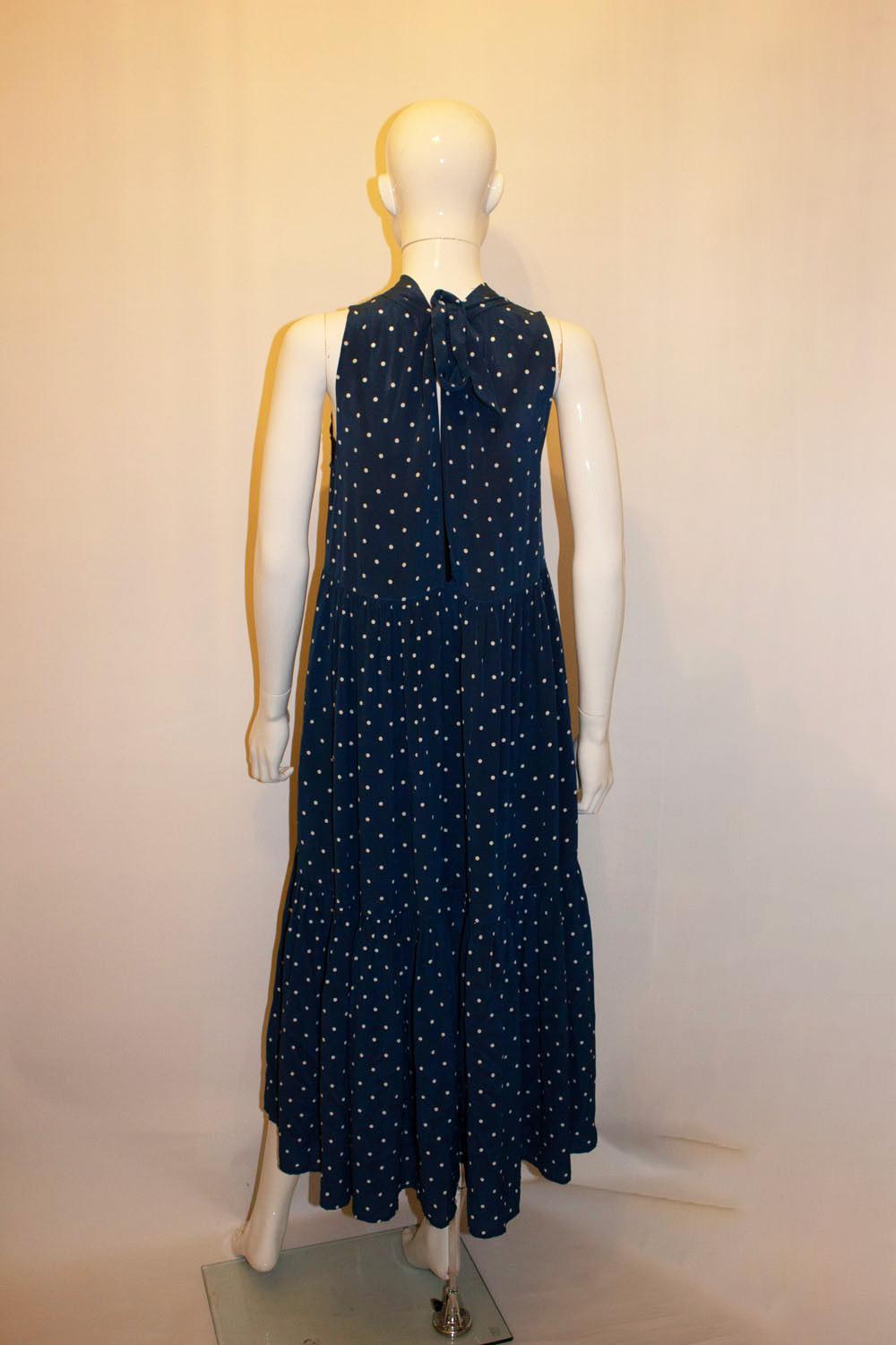 Asceno Blue and White Silk Spot Dress In Good Condition For Sale In London, GB