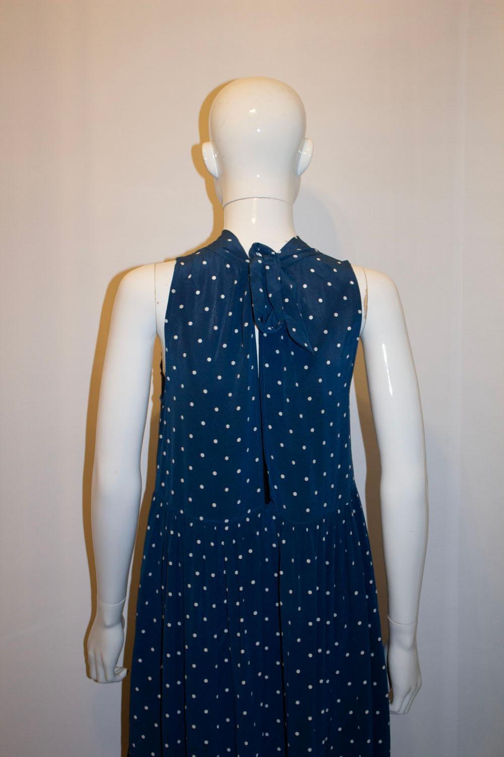 Women's Asceno Blue and White Silk Spot Dress For Sale