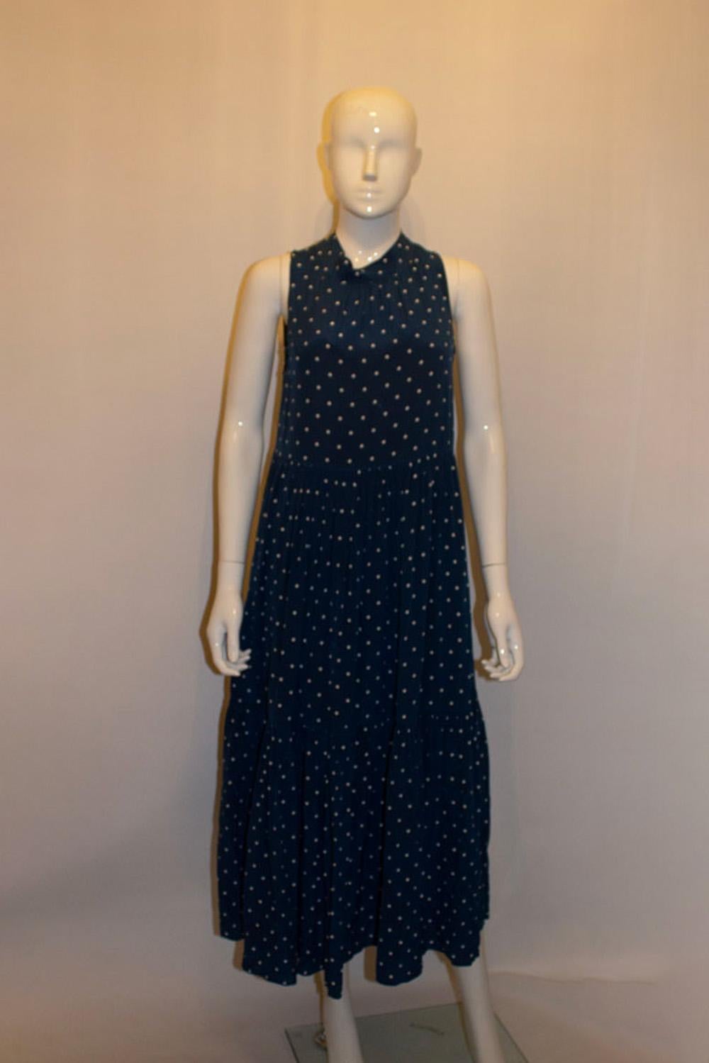 Asceno Blue and White Silk Spot Dress For Sale 1