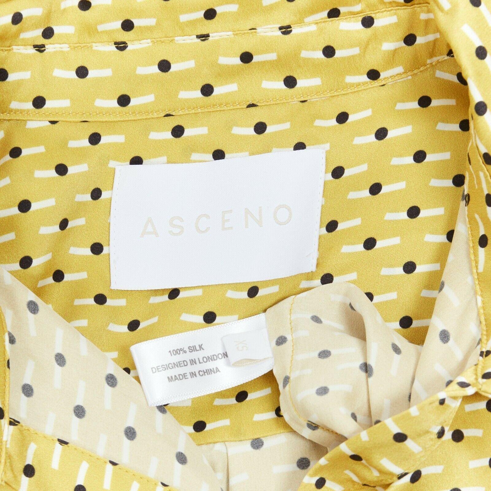 ASCENO yellow 100% silk polka dots graphic print pyjama button-up shirt XS 2