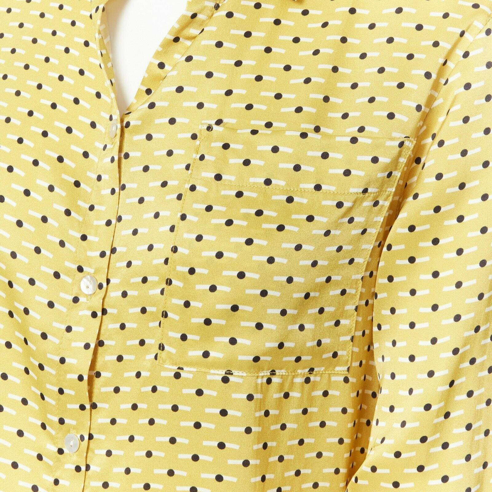 ASCENO yellow 100% silk polka dots graphic print pyjama button-up shirt XS 3