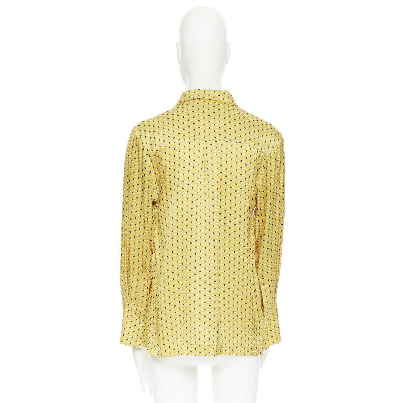 Yellow ASCENO yellow 100% silk polka dots graphic print pyjama button-up shirt XS