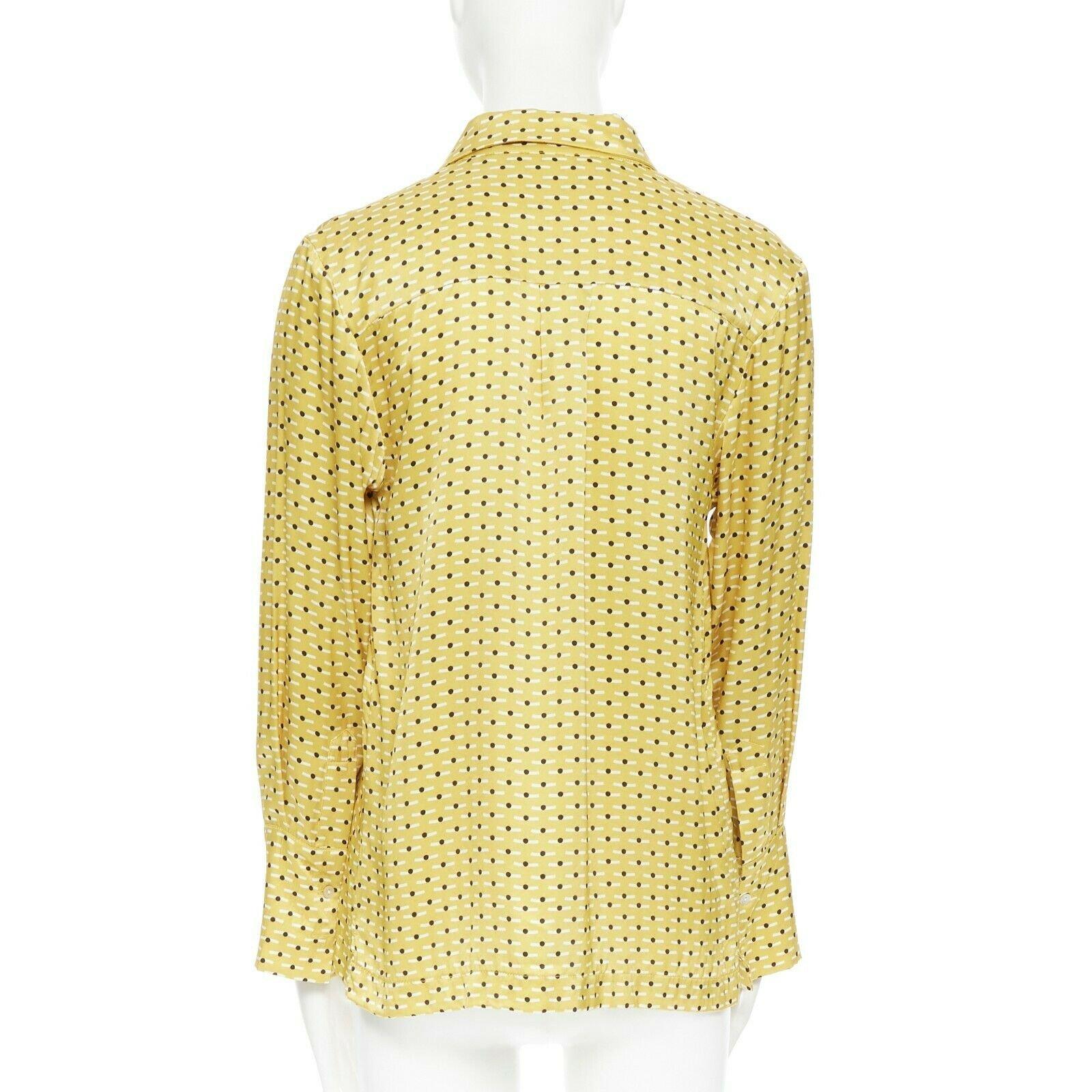 ASCENO yellow 100% silk polka dots graphic print pyjama button-up shirt XS In Good Condition In Hong Kong, NT