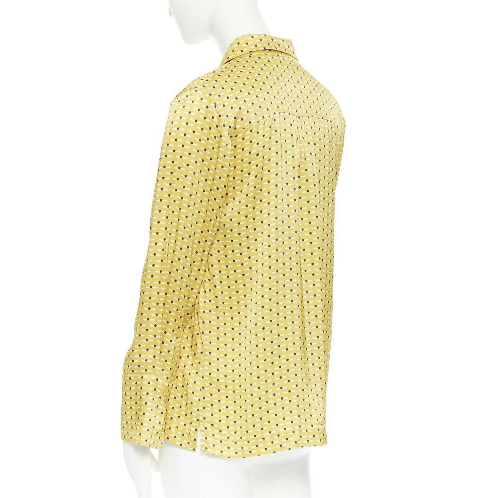 Women's ASCENO yellow 100% silk polka dots graphic print pyjama button-up shirt XS