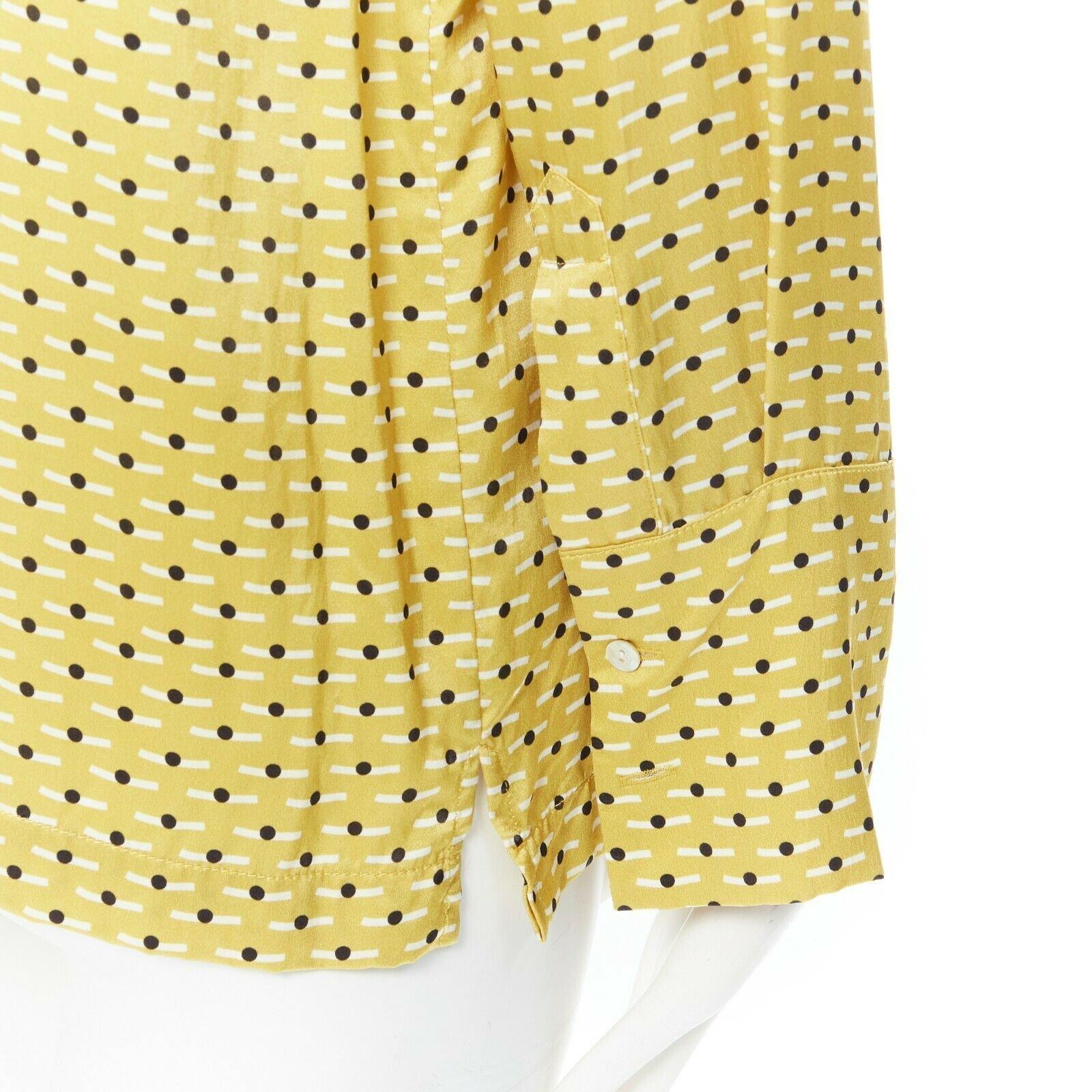 ASCENO yellow 100% silk polka dots graphic print pyjama button-up shirt XS 1