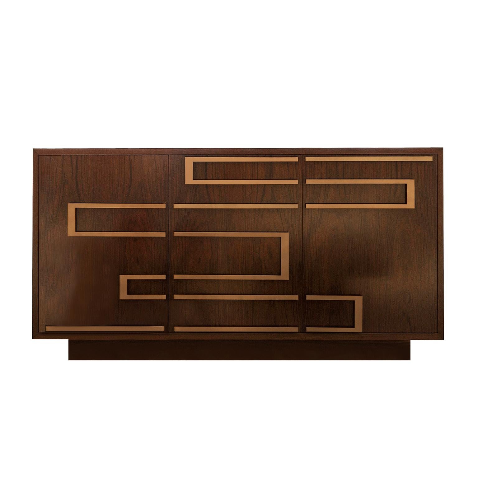 Italian Ascens Contemporary Chest in Brazilian Walnut and Brass For Sale