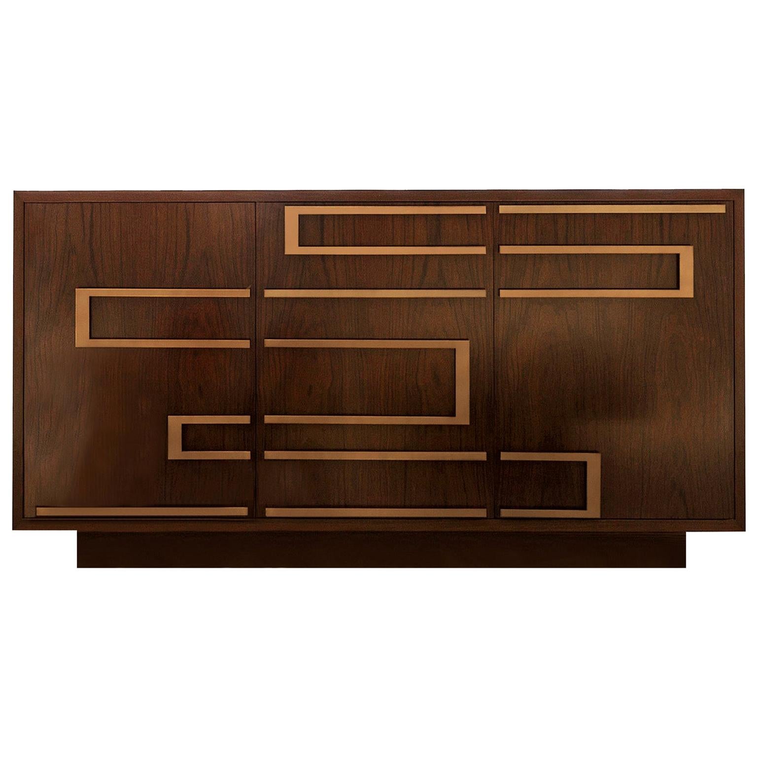 Ascens Contemporary Chest in Brazilian Walnut and Brass For Sale