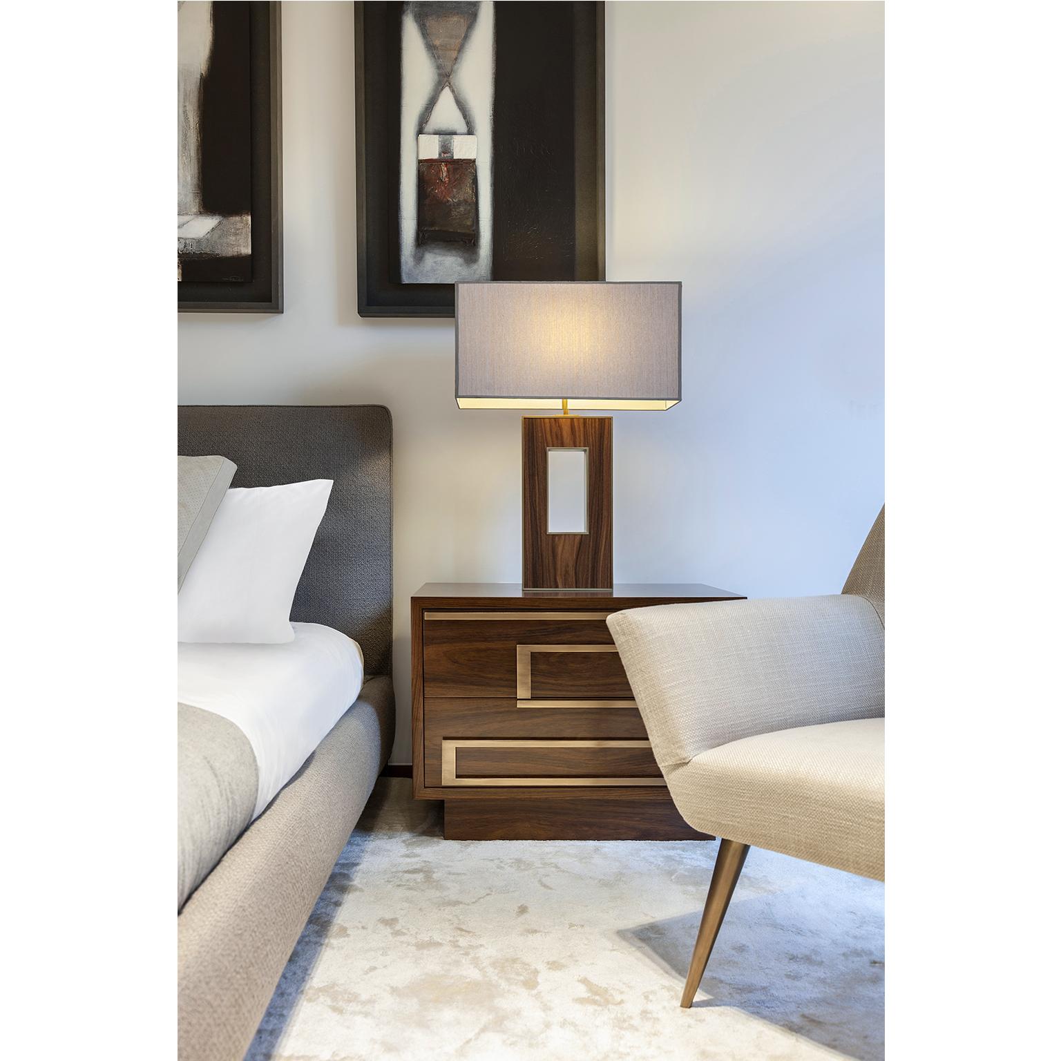 Other Ascens Nightstand with Two Drawers in Brazilian Walnut and Brass Handles For Sale