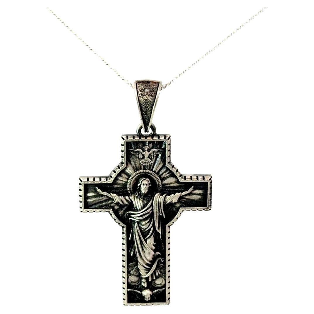 Ascension Gravé Jésus en Croix Pendentif Homme pour Lui en Argent massif Bijoux