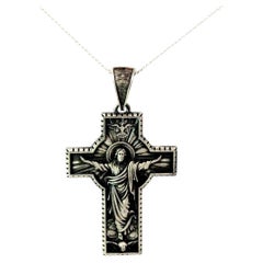 Herrenanhänger „Ascension Engraved Jesus in Cross“ für ihn aus massivem Silberschmuck