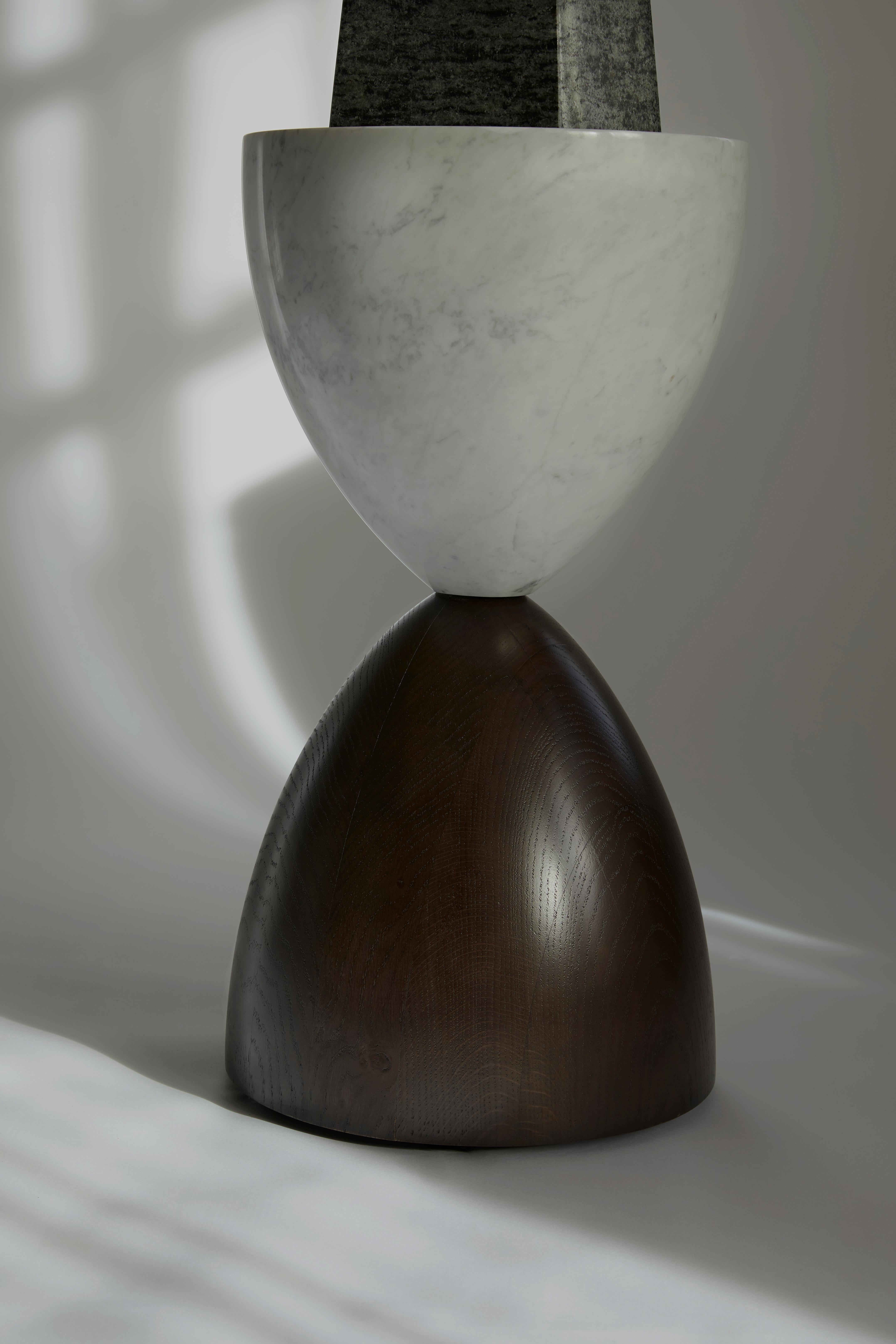 Portuguese Modern Handcrafted Sculptural Floor Light in Marble and Oak by BelBar Studio For Sale