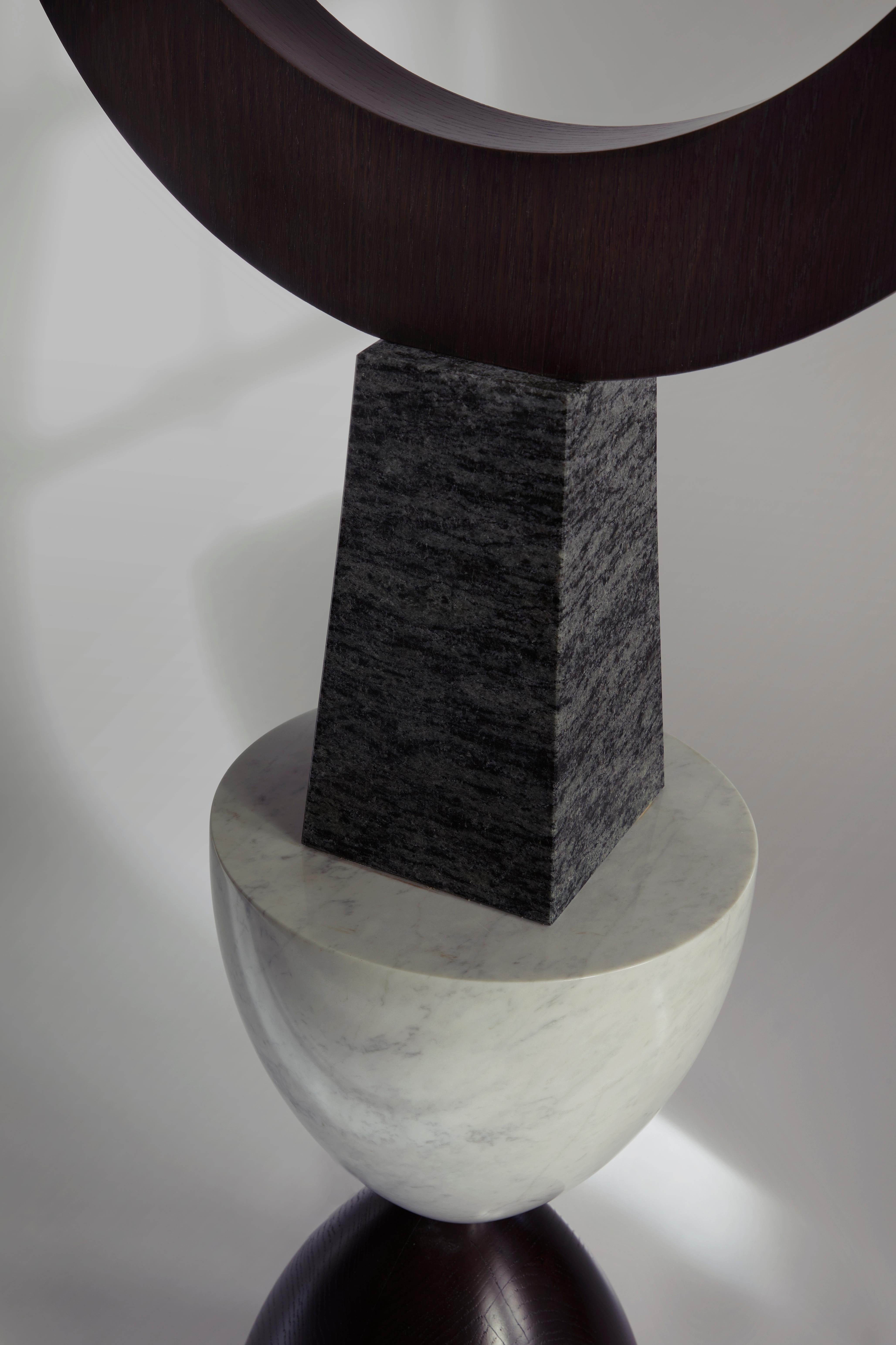 Modern Handcrafted Sculptural Floor Light in Marble and Oak by BelBar Studio In New Condition For Sale In LONDON, GB