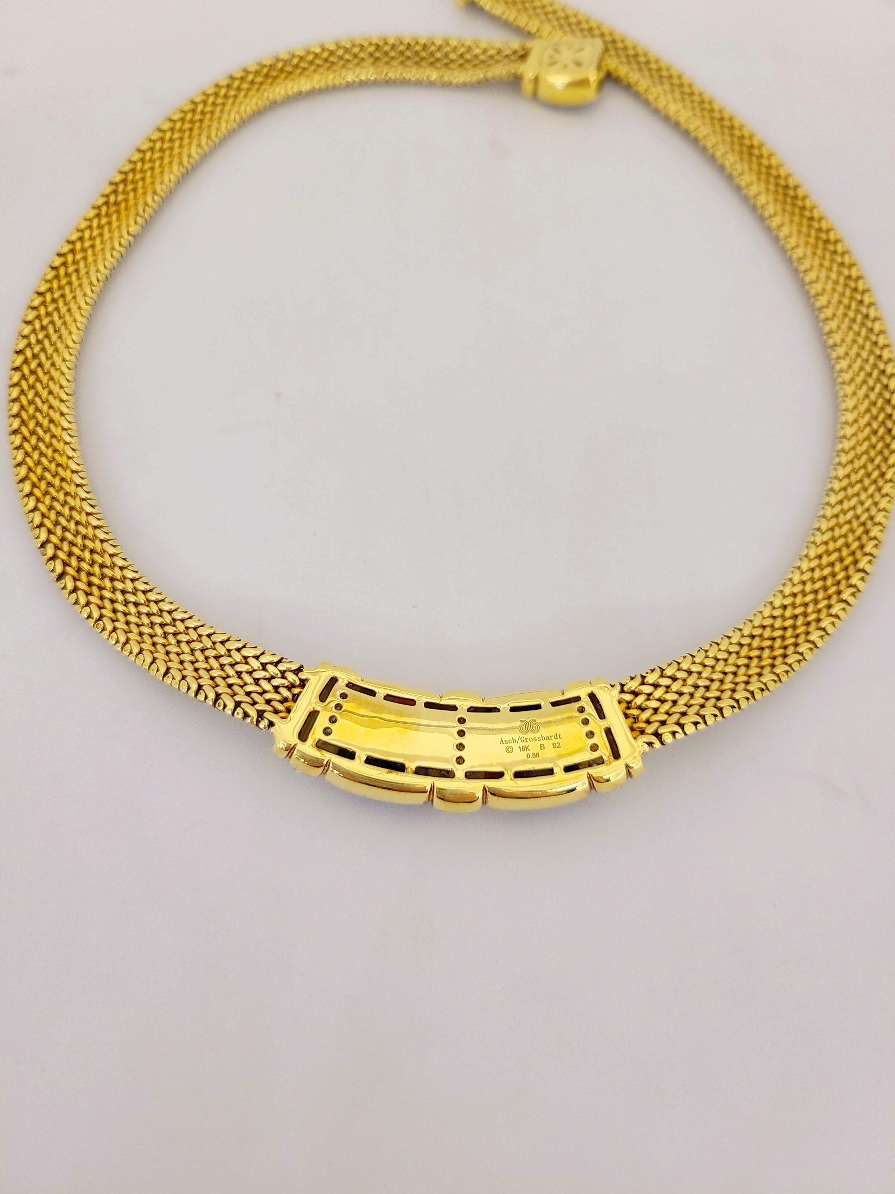 Women's or Men's Asch Grosbardt 18 Karat Yellow Gold Necklace with Diamonds and Inlaid Stones For Sale