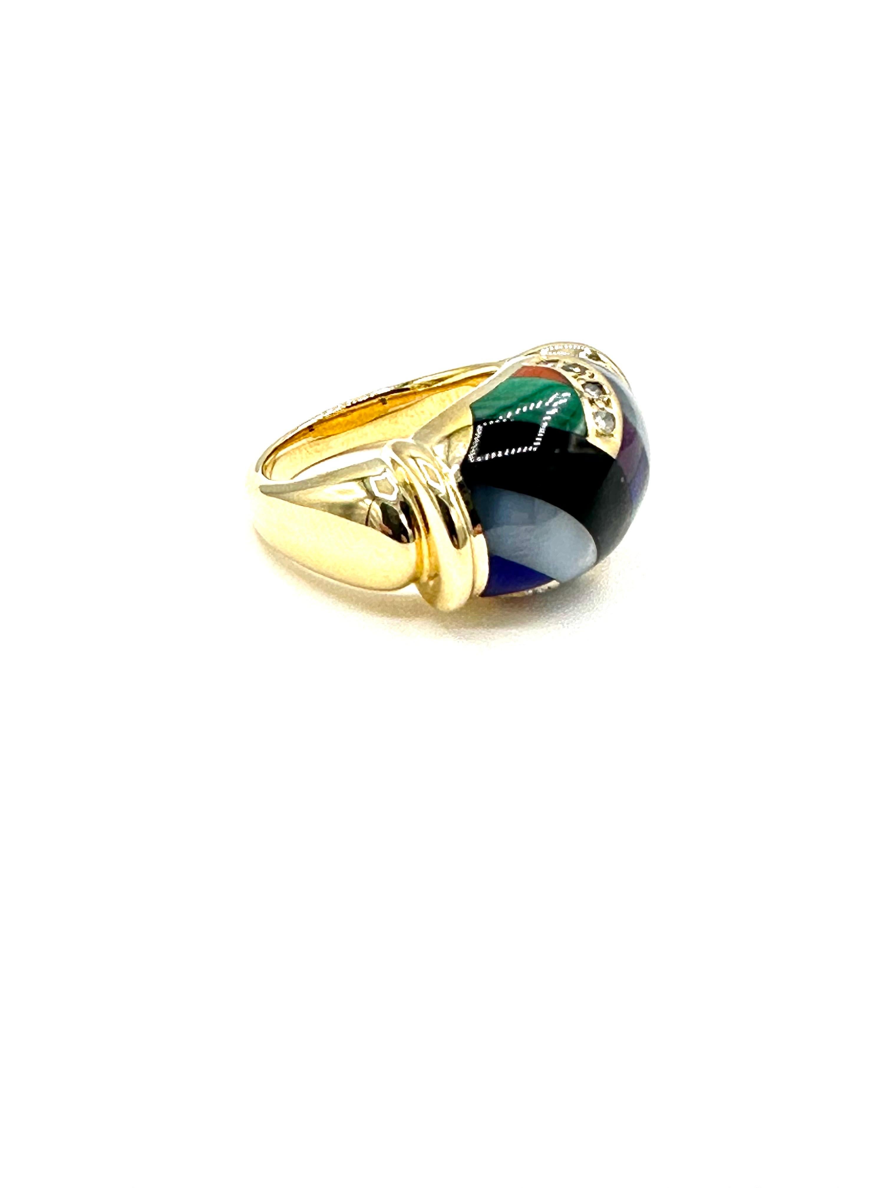 Round Cut Asch Grossbardt 0.12 Carats Diamond and Gemstone Abstract Yellow Gold Ring For Sale