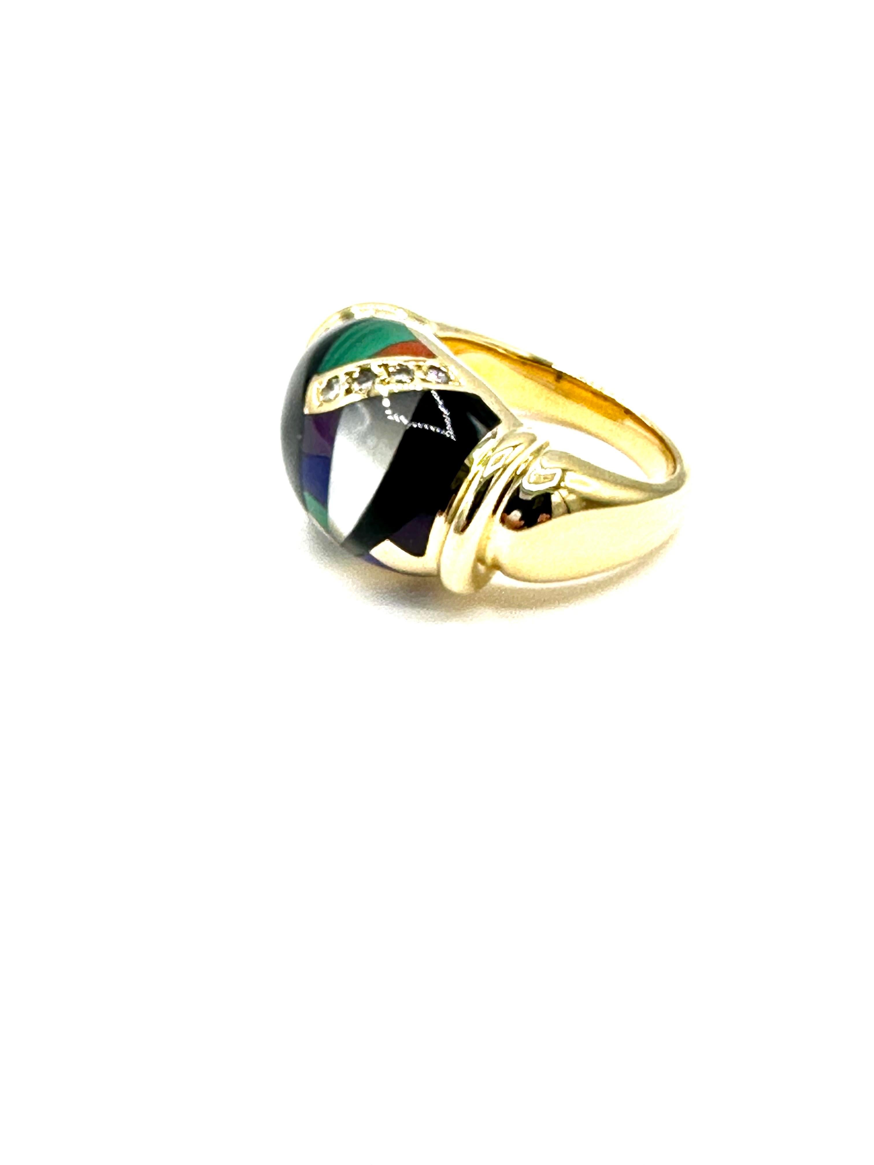 Asch Grossbardt 0.12 Carats Diamond and Gemstone Abstract Yellow Gold Ring In Excellent Condition For Sale In Chevy Chase, MD