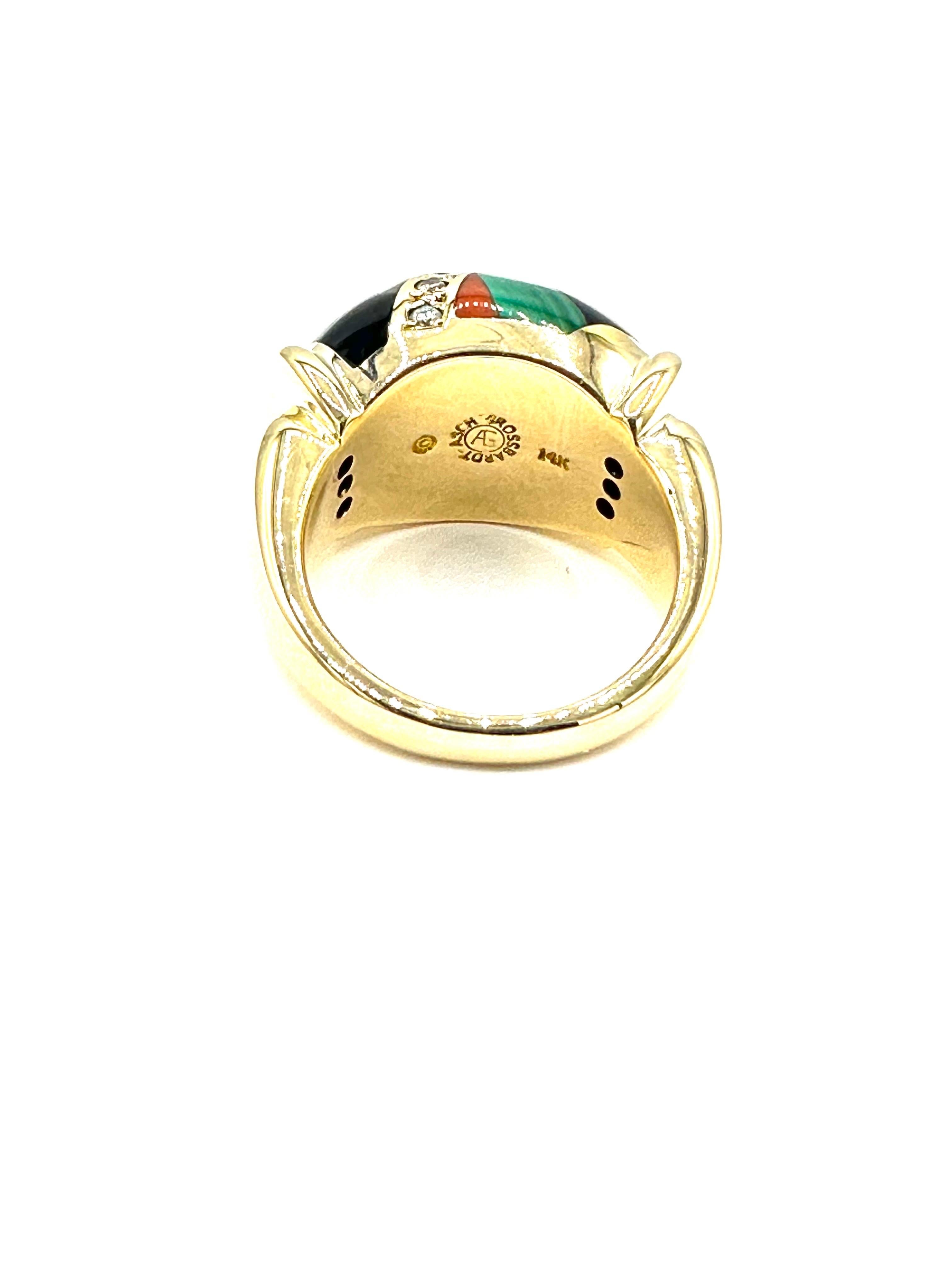 Women's or Men's Asch Grossbardt 0.12 Carats Diamond and Gemstone Abstract Yellow Gold Ring For Sale