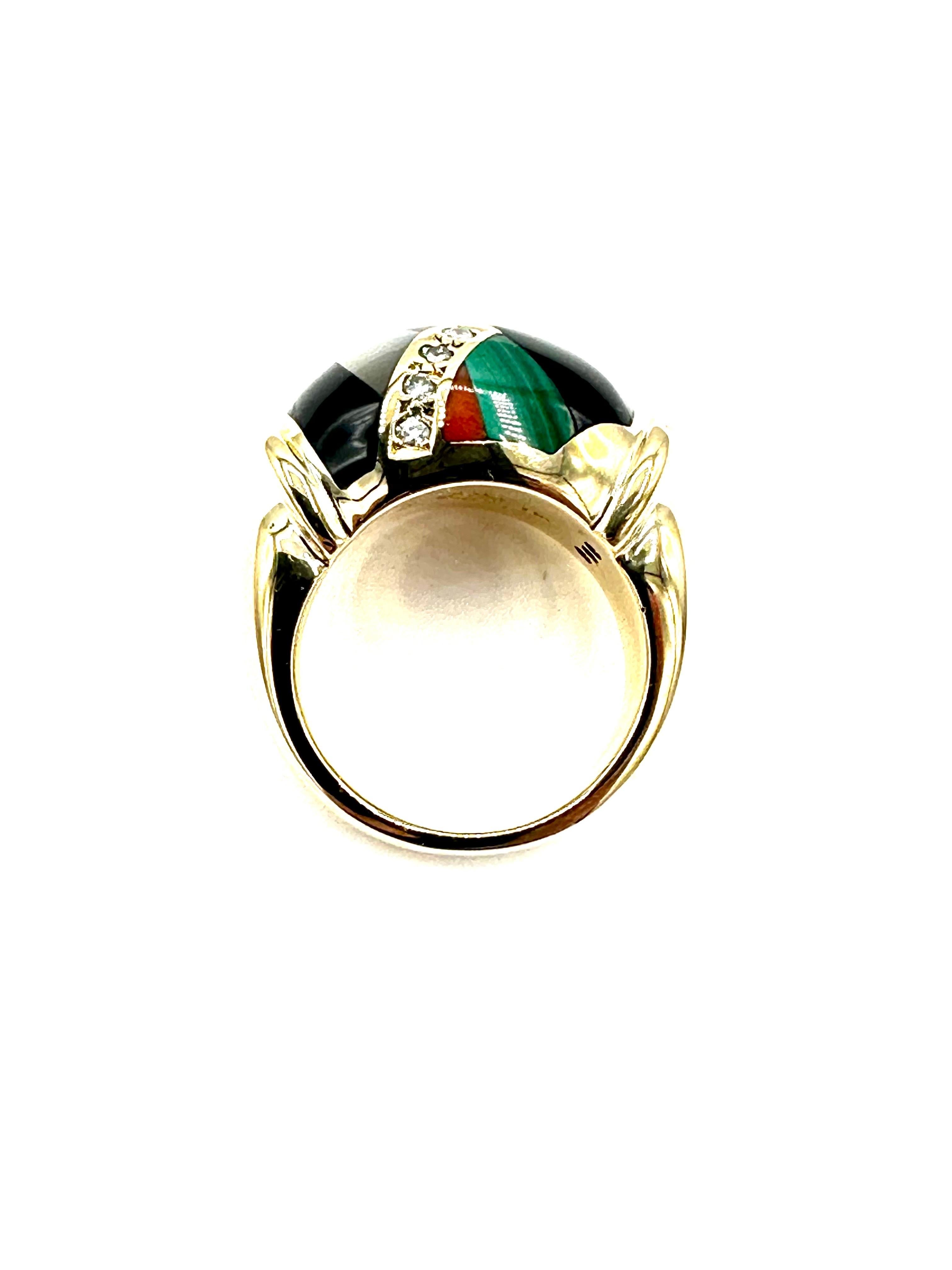Asch Grossbardt 0.12 Carats Diamond and Gemstone Abstract Yellow Gold Ring For Sale 1