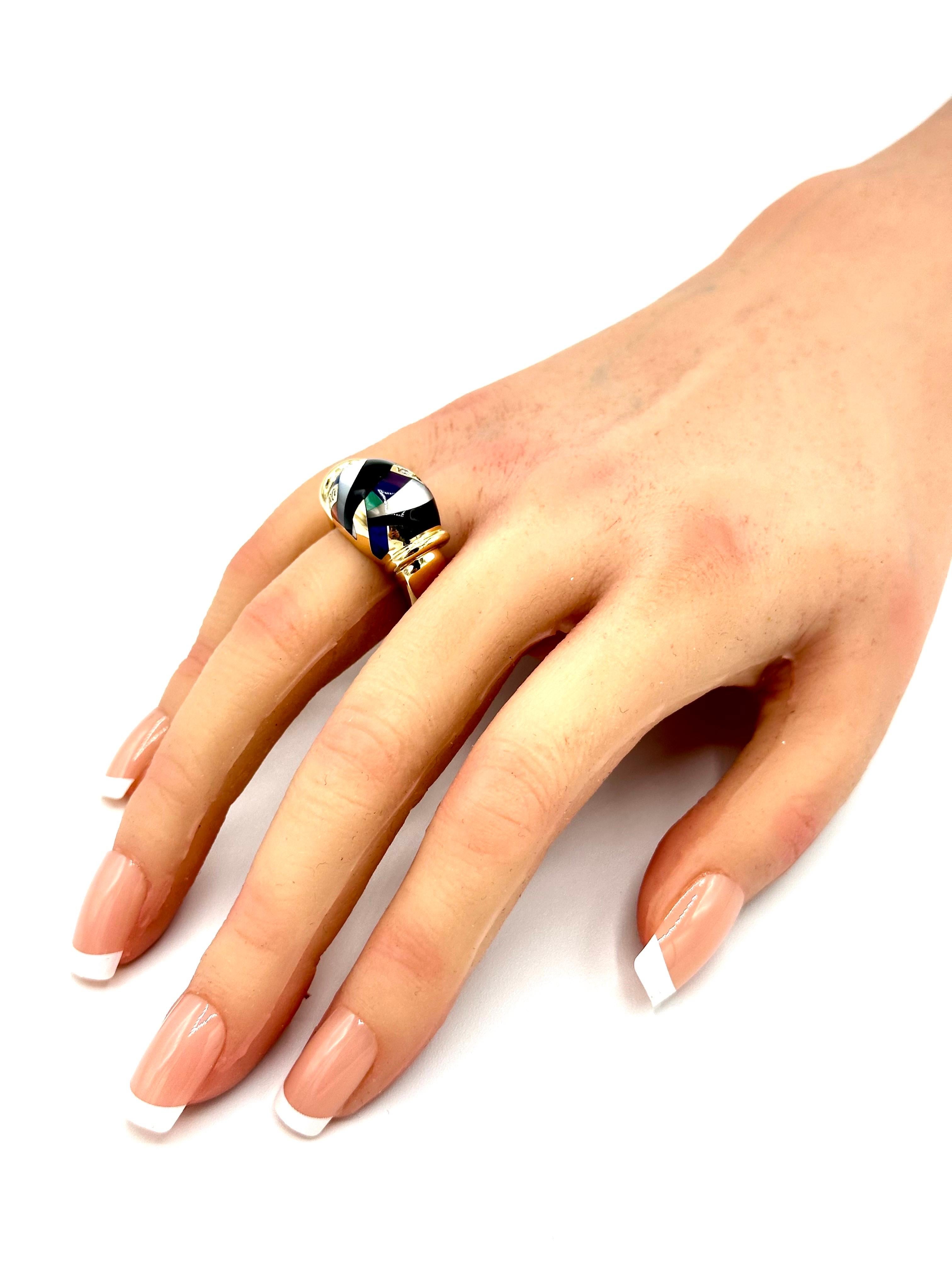 Asch Grossbardt 0.12 Carats Diamond and Gemstone Abstract Yellow Gold Ring For Sale 2