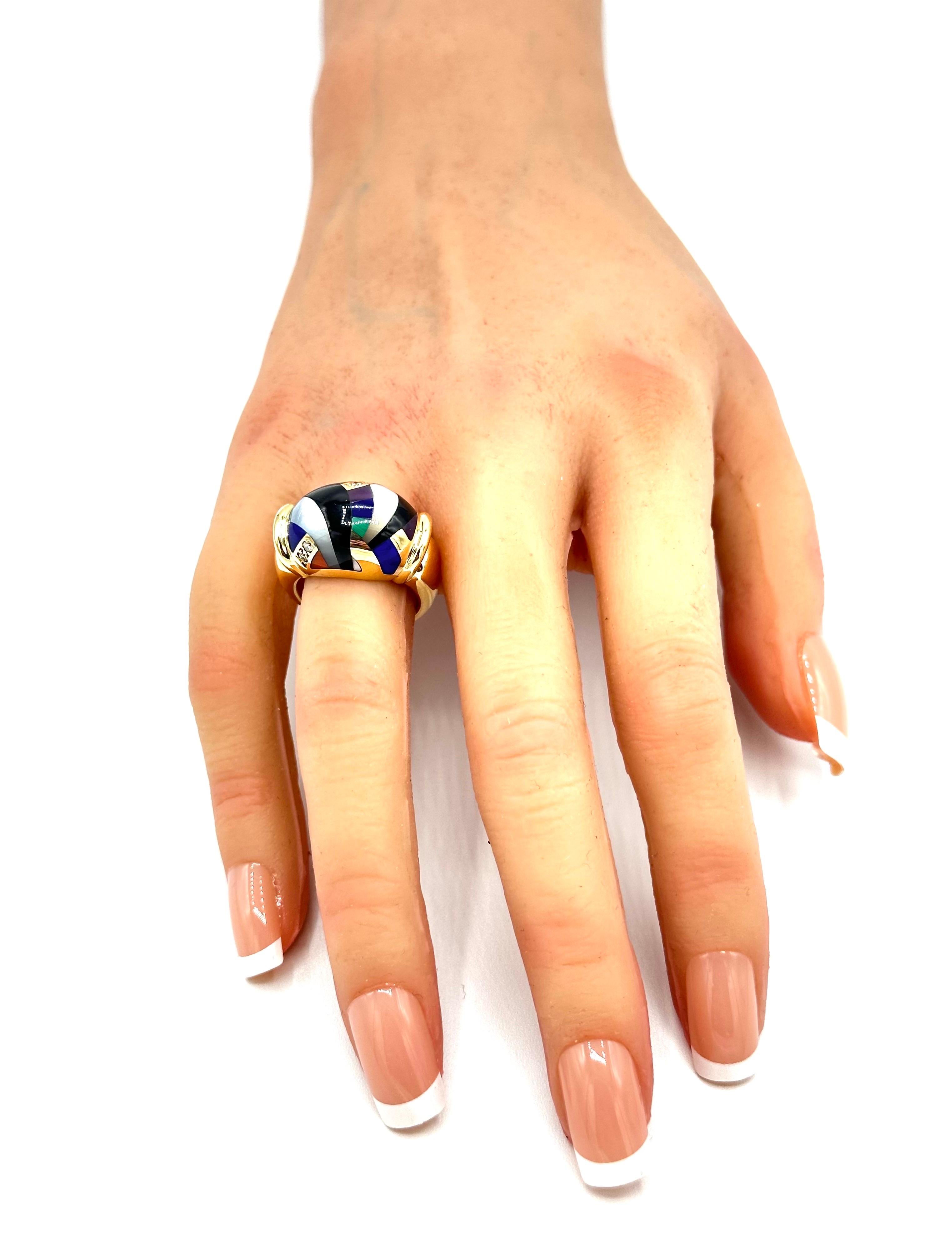 Asch Grossbardt 0.12 Carats Diamond and Gemstone Abstract Yellow Gold Ring For Sale 3