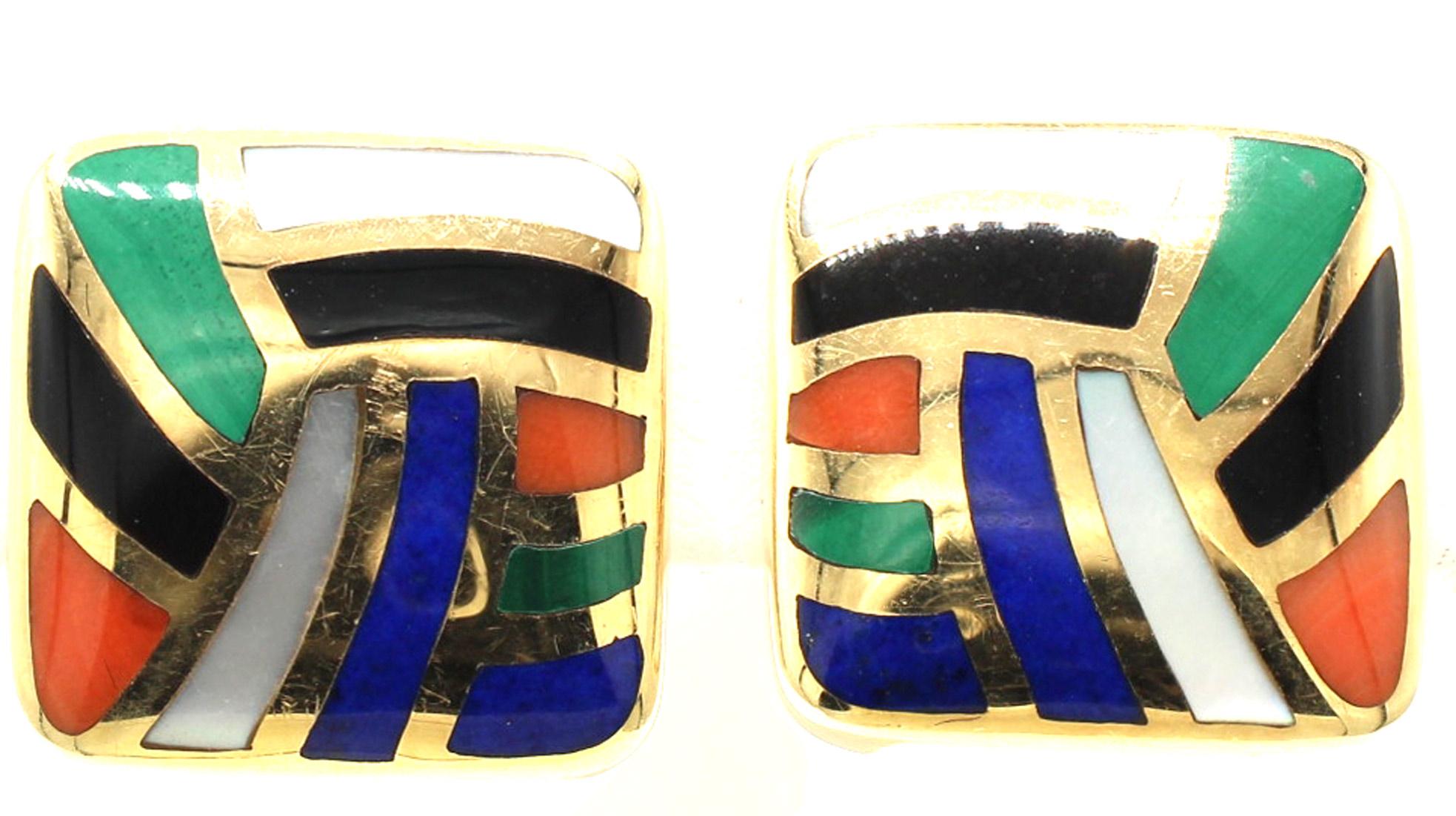 Asch Grossbardt 14 K Stone Inlay Ear Clip In condizioni ottime in vendita a New York, NY