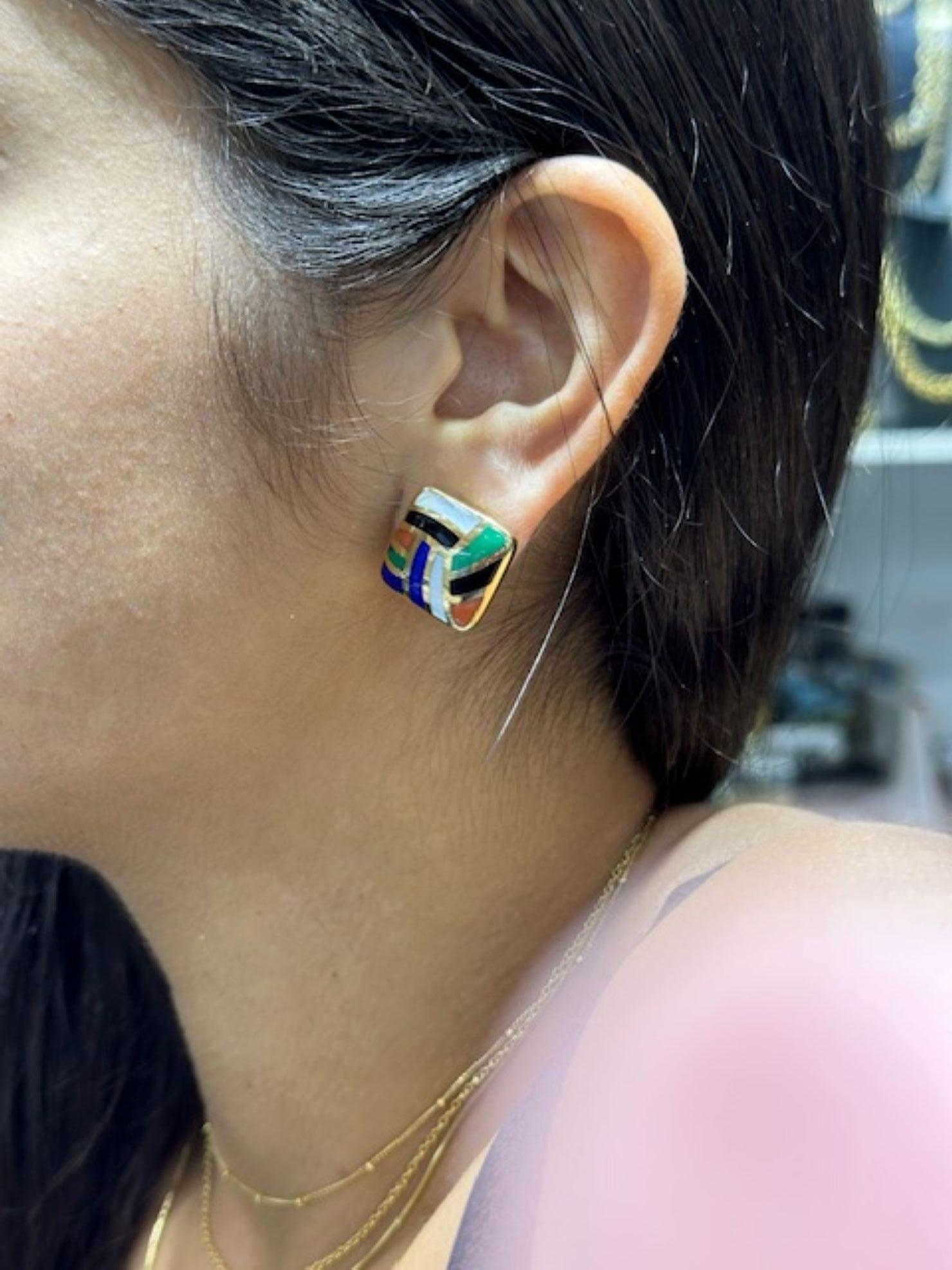 Asch Grossbardt 14 K Stone Inlay Ear Clip in vendita 2