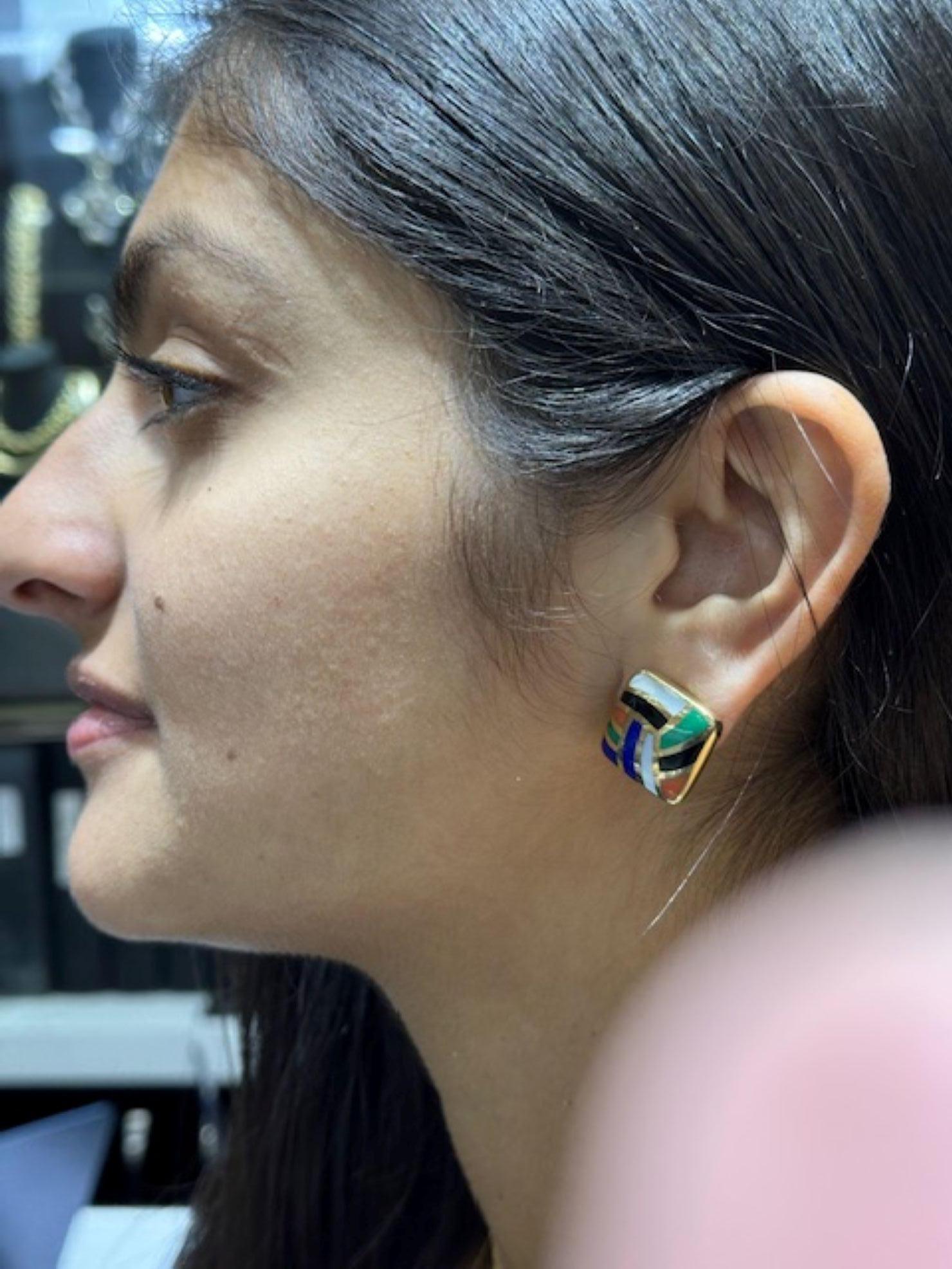 Asch Grossbardt 14 K Stone Inlay Ear Clip in vendita 3