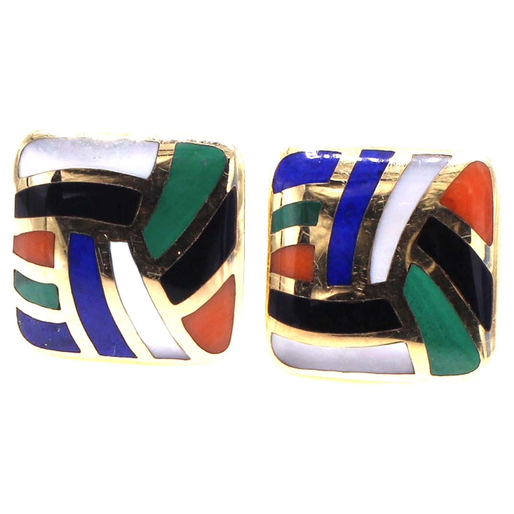Asch Grossbardt 14 K Stone Inlay Ear Clips