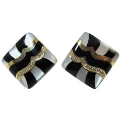 Ohrclips von Asch Grossbardt aus 14 Karat Gold, Diamant, schwarzem Onyx und Perlmutt